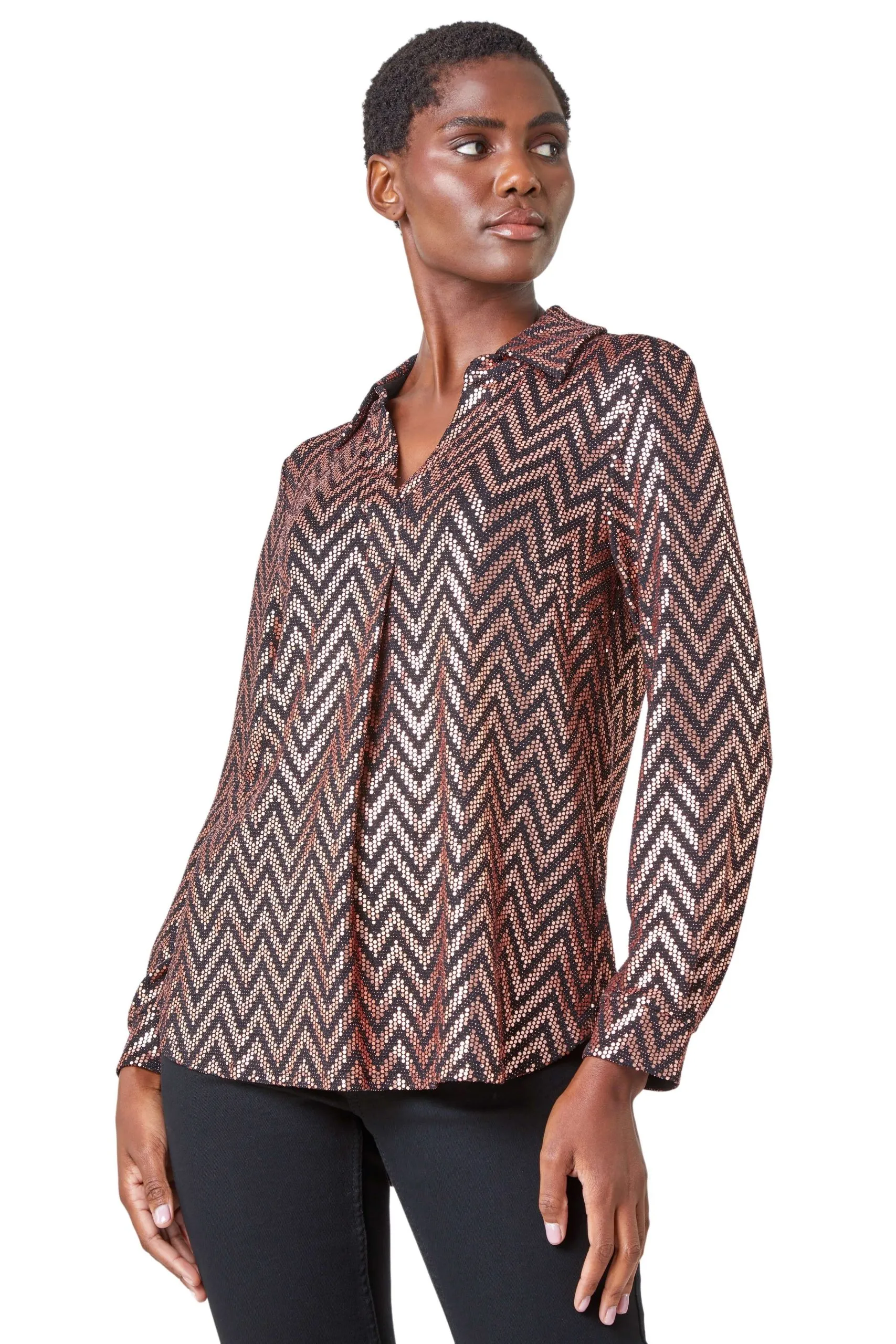 Zig Zag Sequin Stretch Shirt