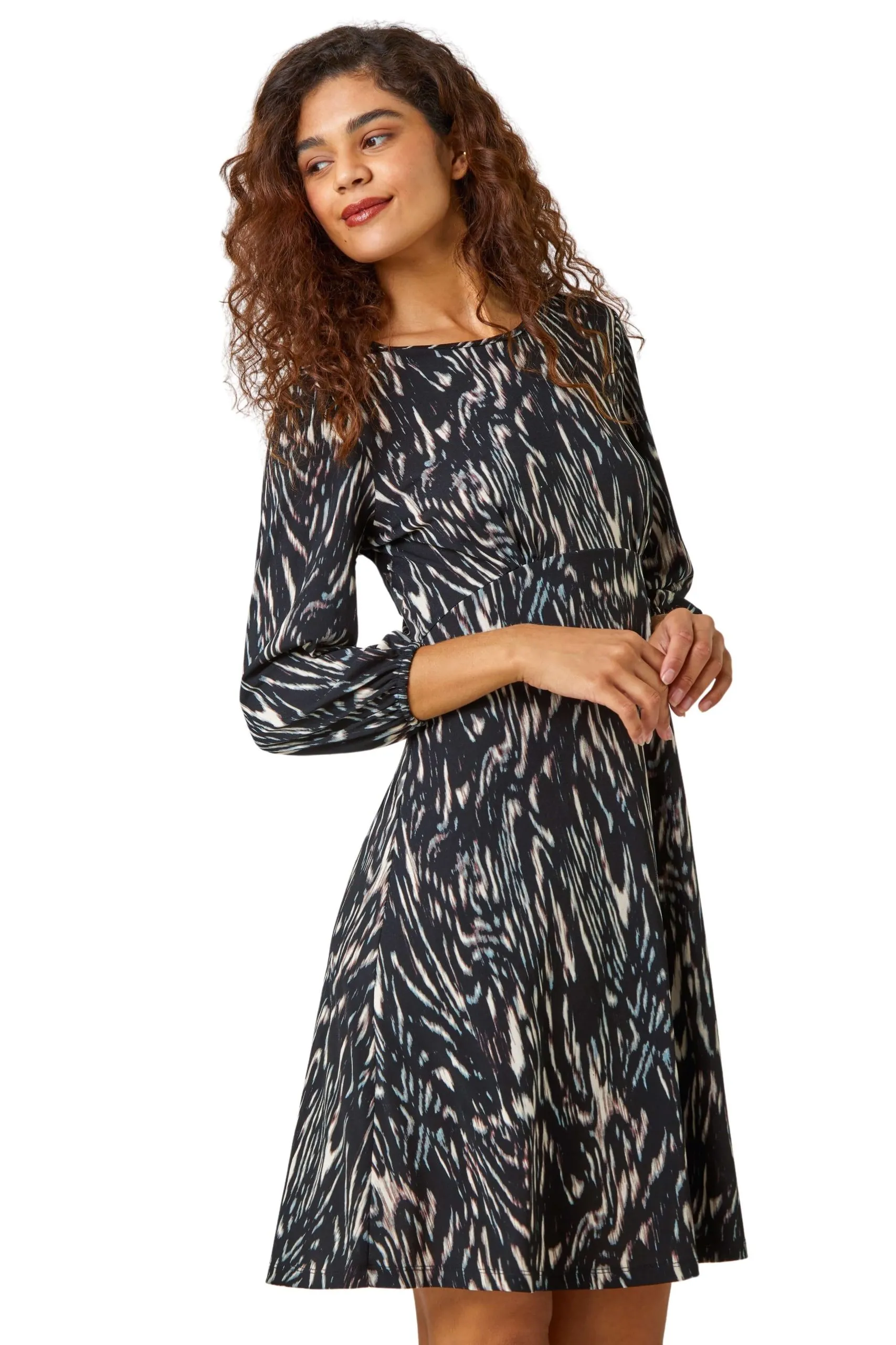 Abstract Print Stretch Swing Dress