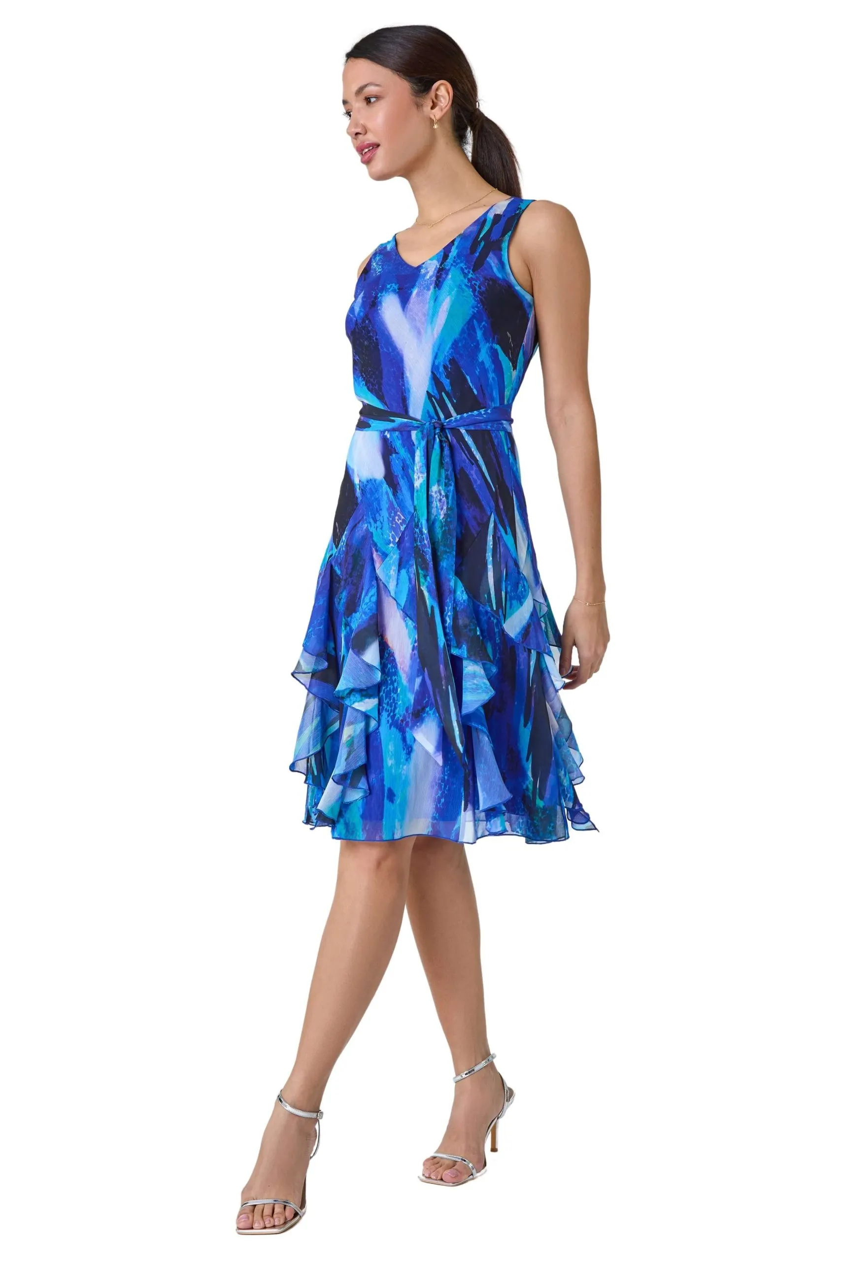 Abstract Print Frill Detail Dress