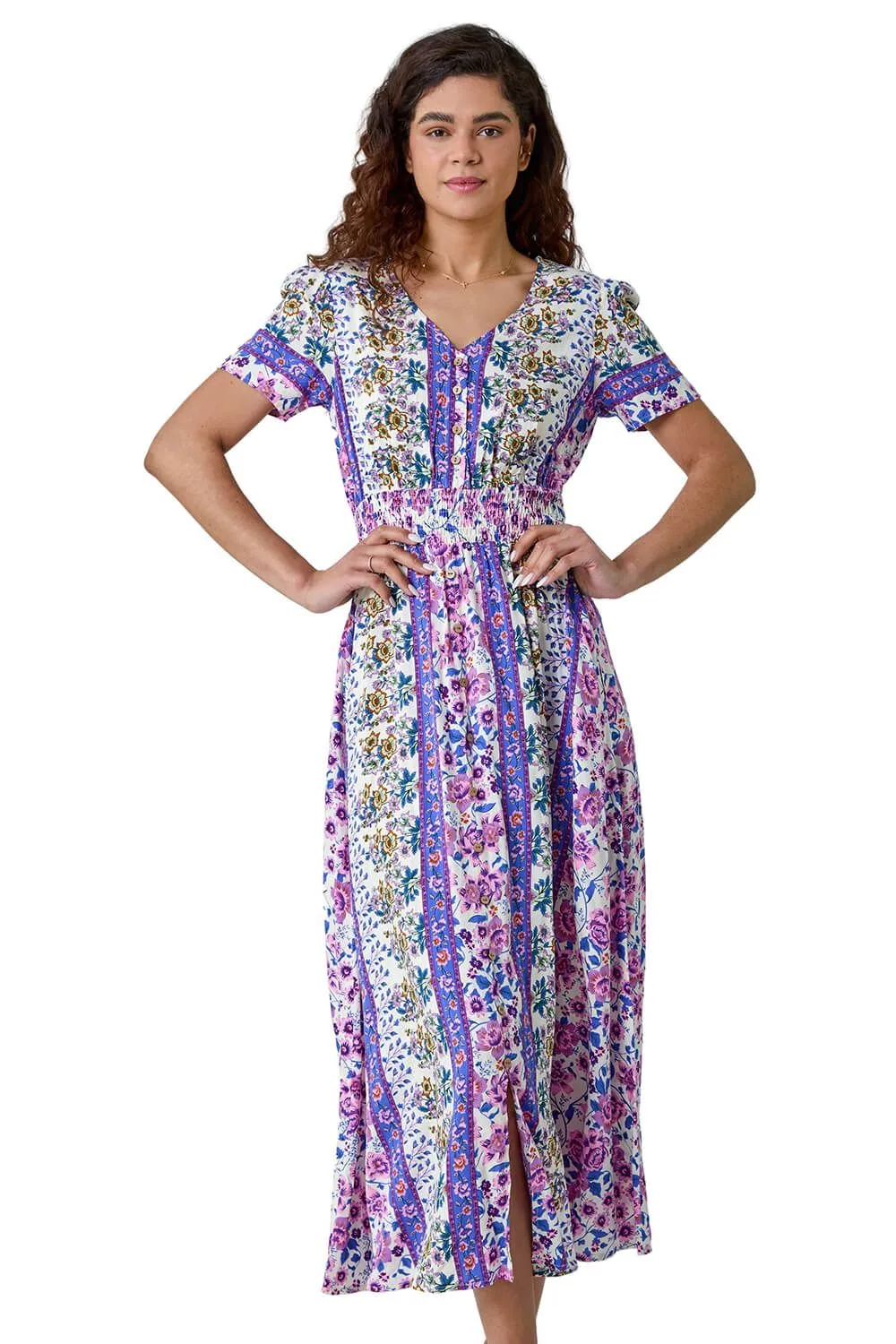 Abstract Print Button Maxi Dress