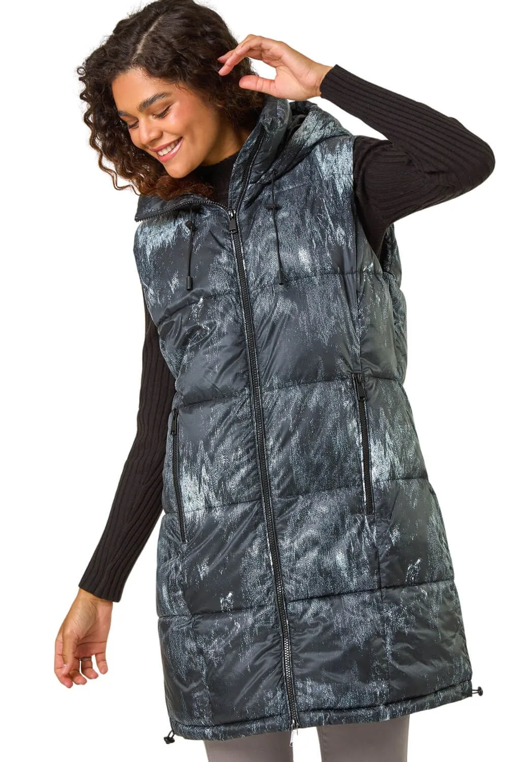 Print Longline Hooded Gilet