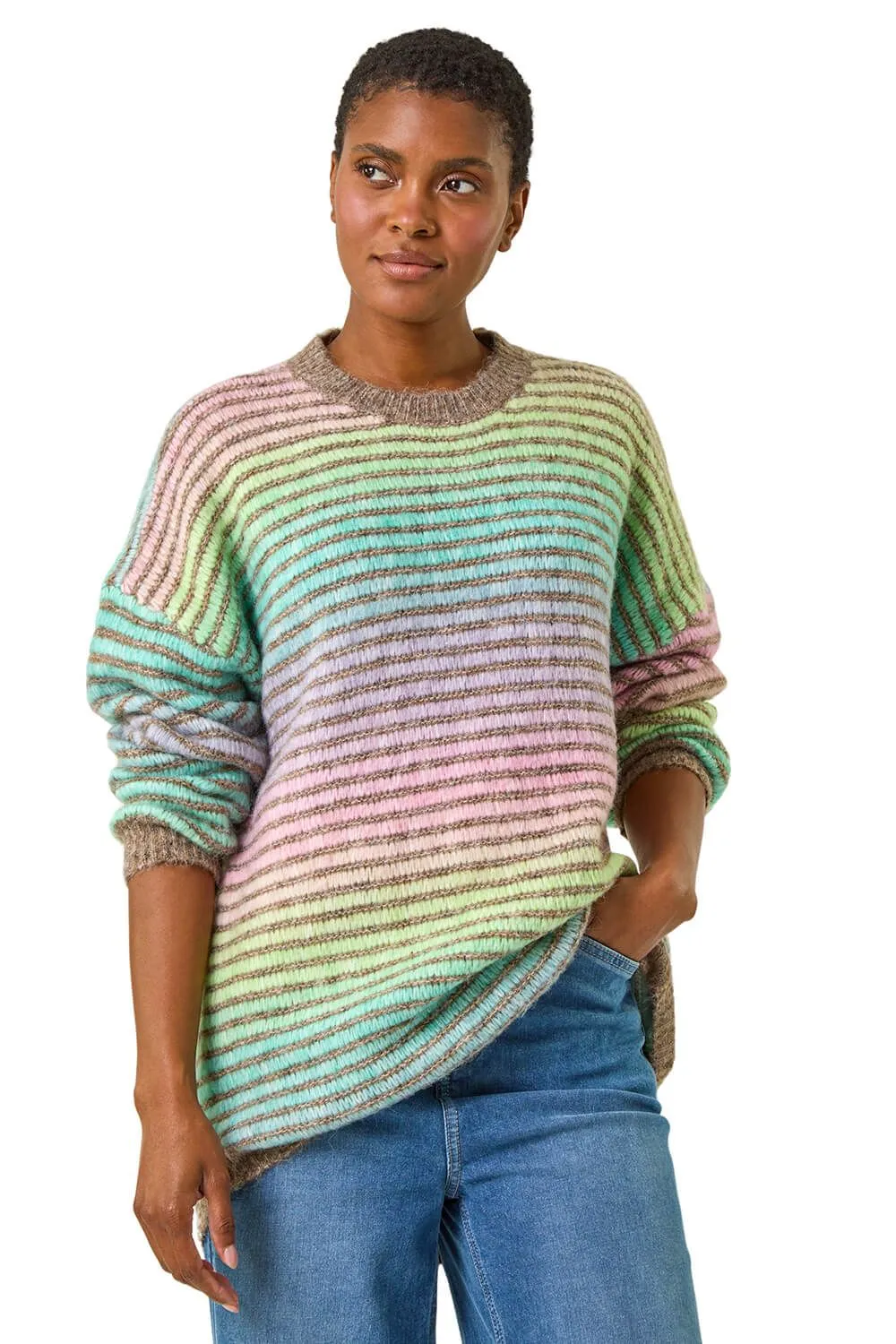 Contrast Ombre Stripe Fluffy Jumper