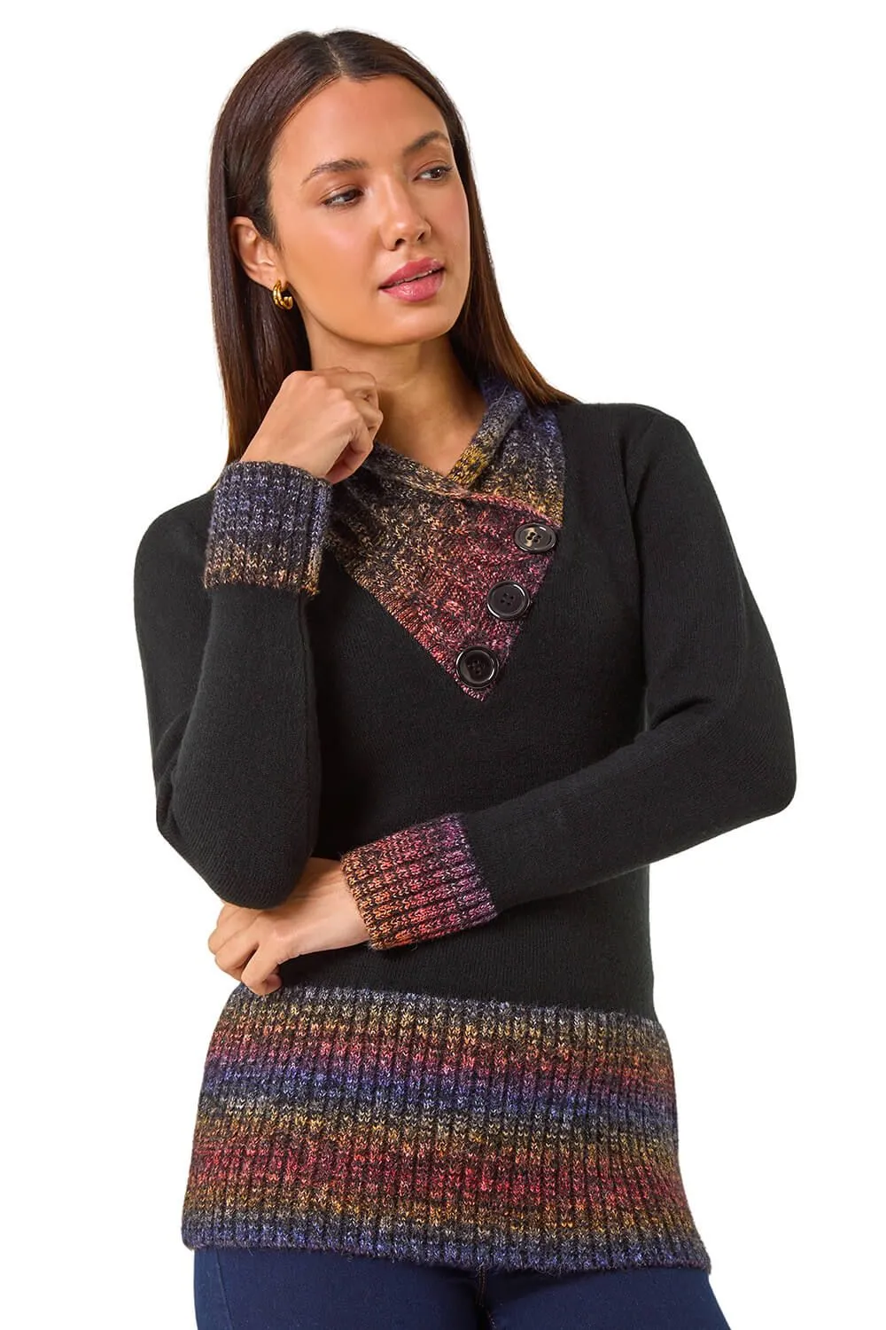 Colour Block Overlap V-Neck Jumper