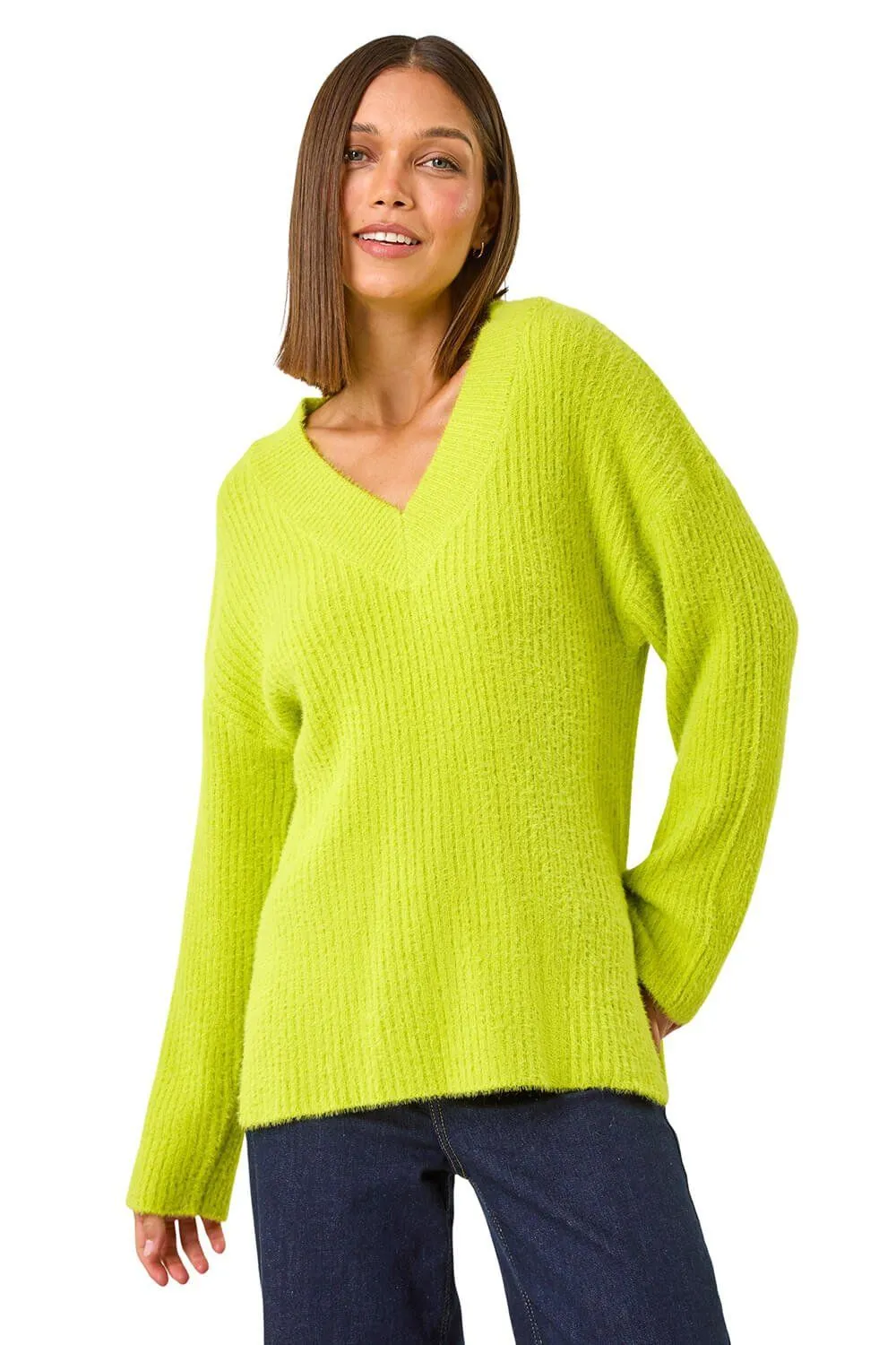 V-Neck Fluffy Knit Jumper