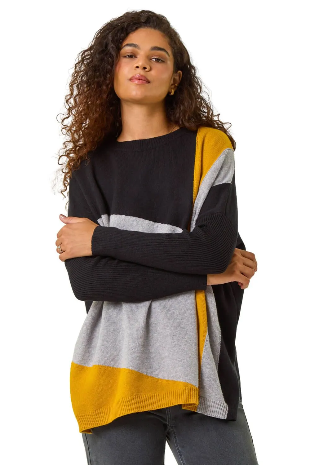 Colour Block Relaxed Longline Jumper