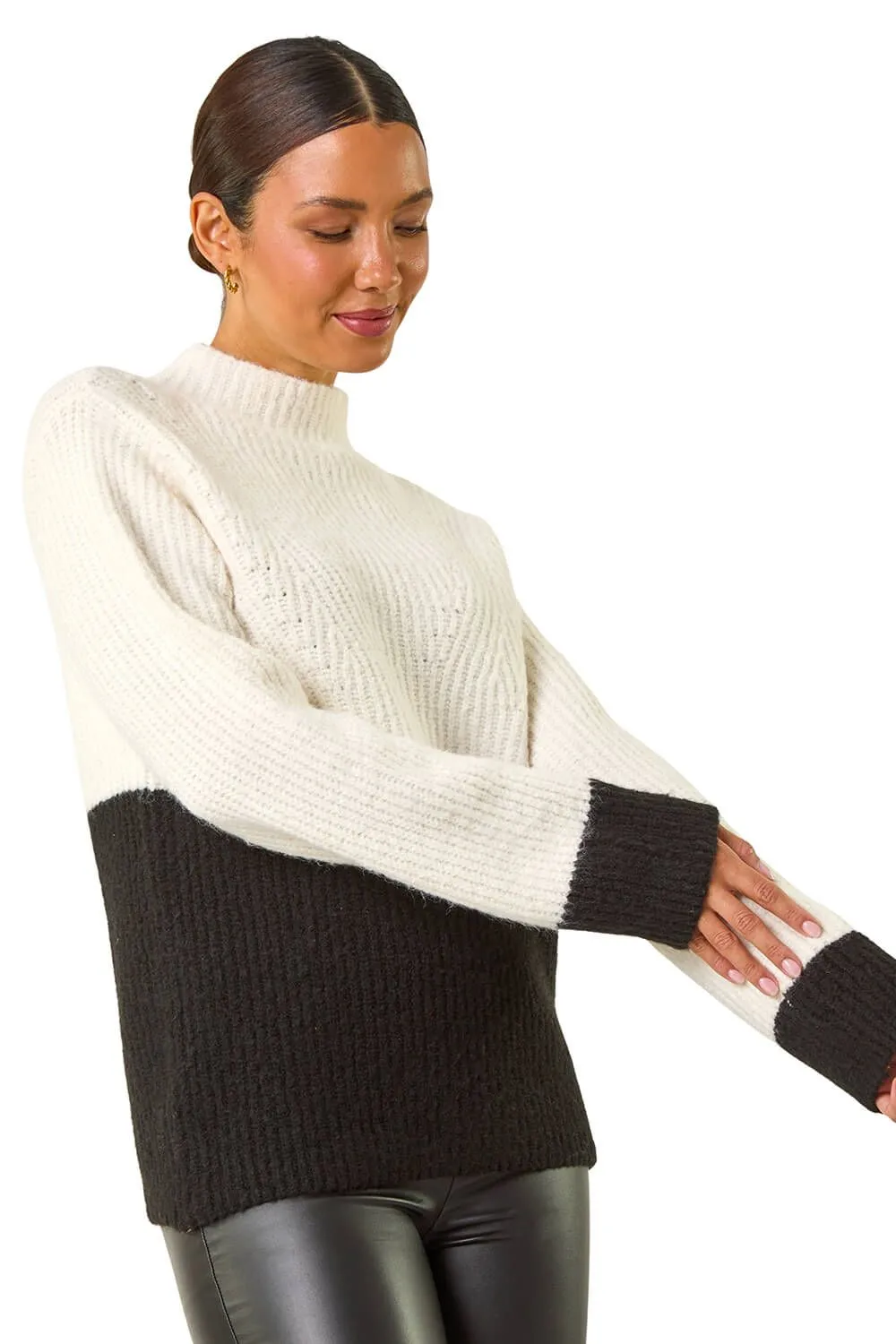 Colour Block Funnel Neck Knit Jumper