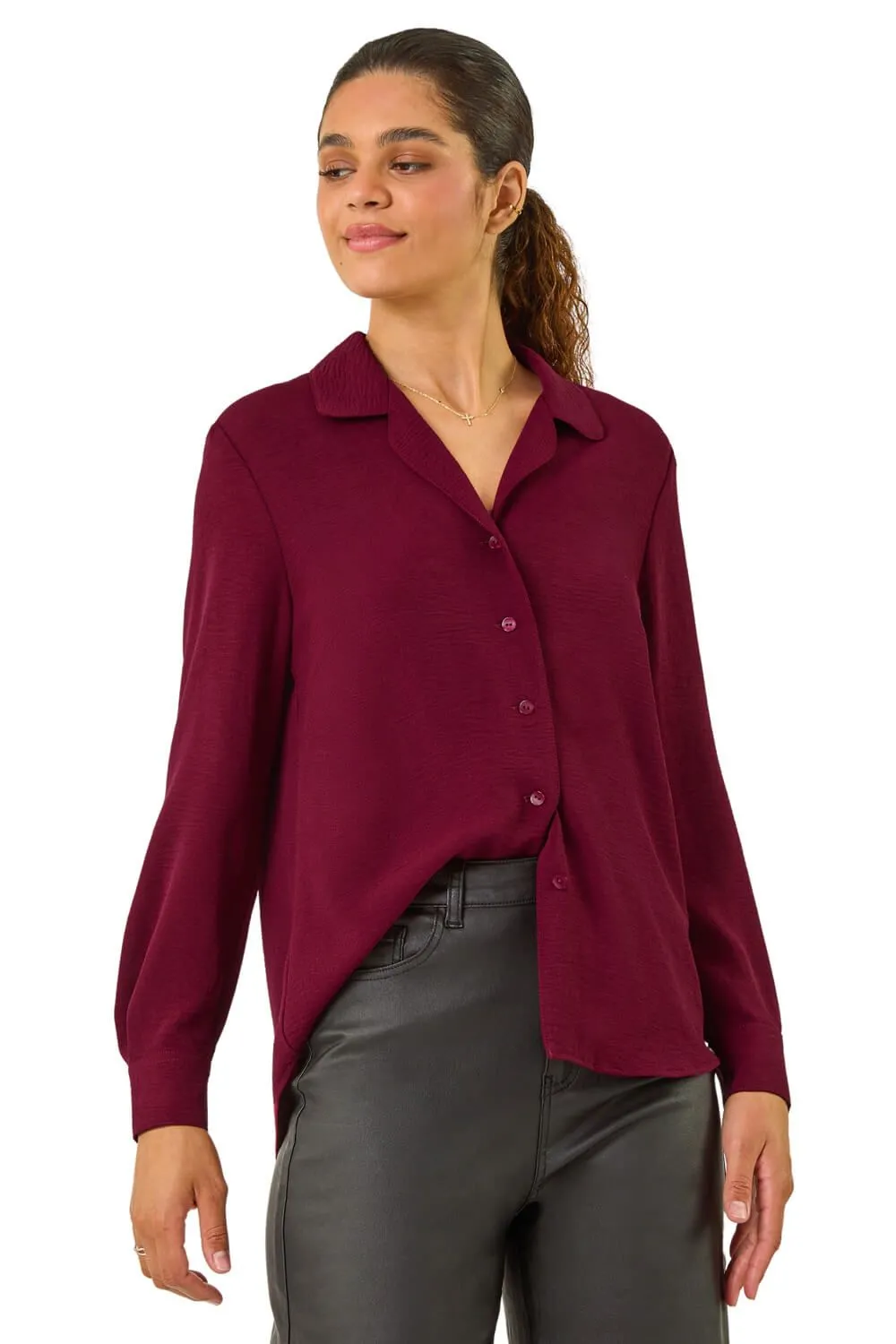 V-Neck Collar Button Detail Blouse