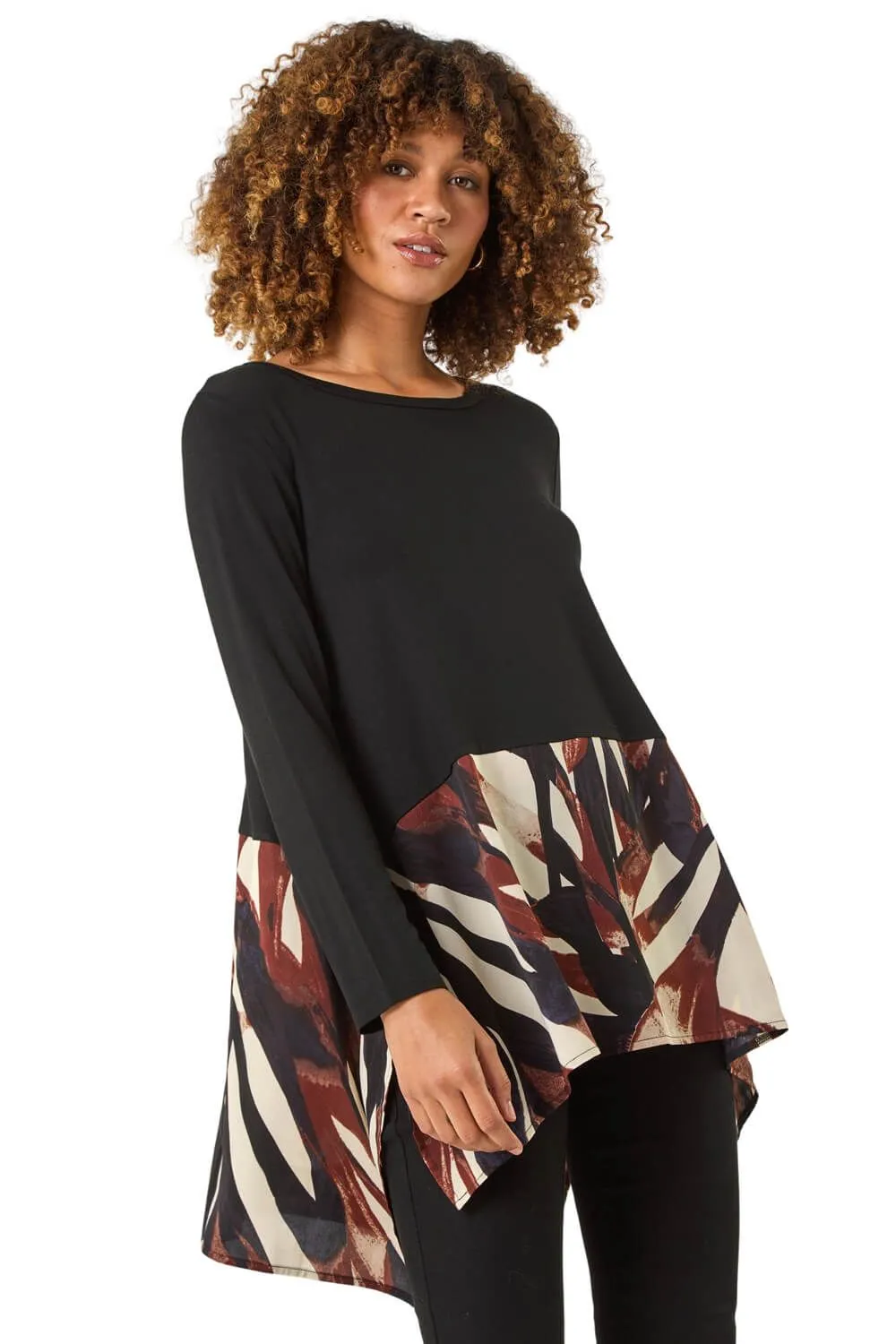 2 in 1 Abstract Print Chiffon Hem Top