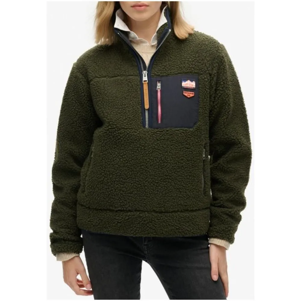 Zip-Up Knitwear with Front Pockets- Green