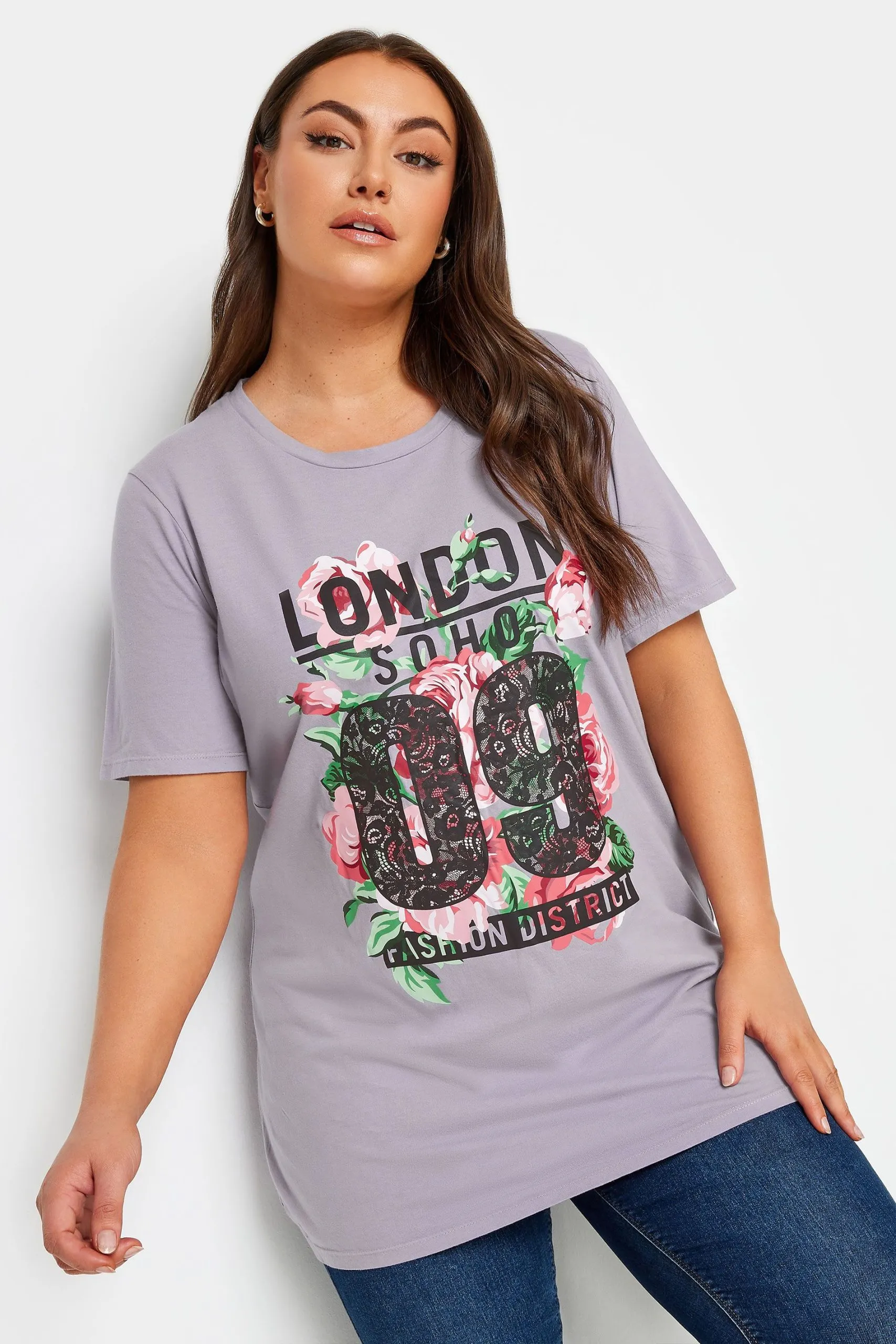Acid Wash 'London' Rose Print T-Shirt