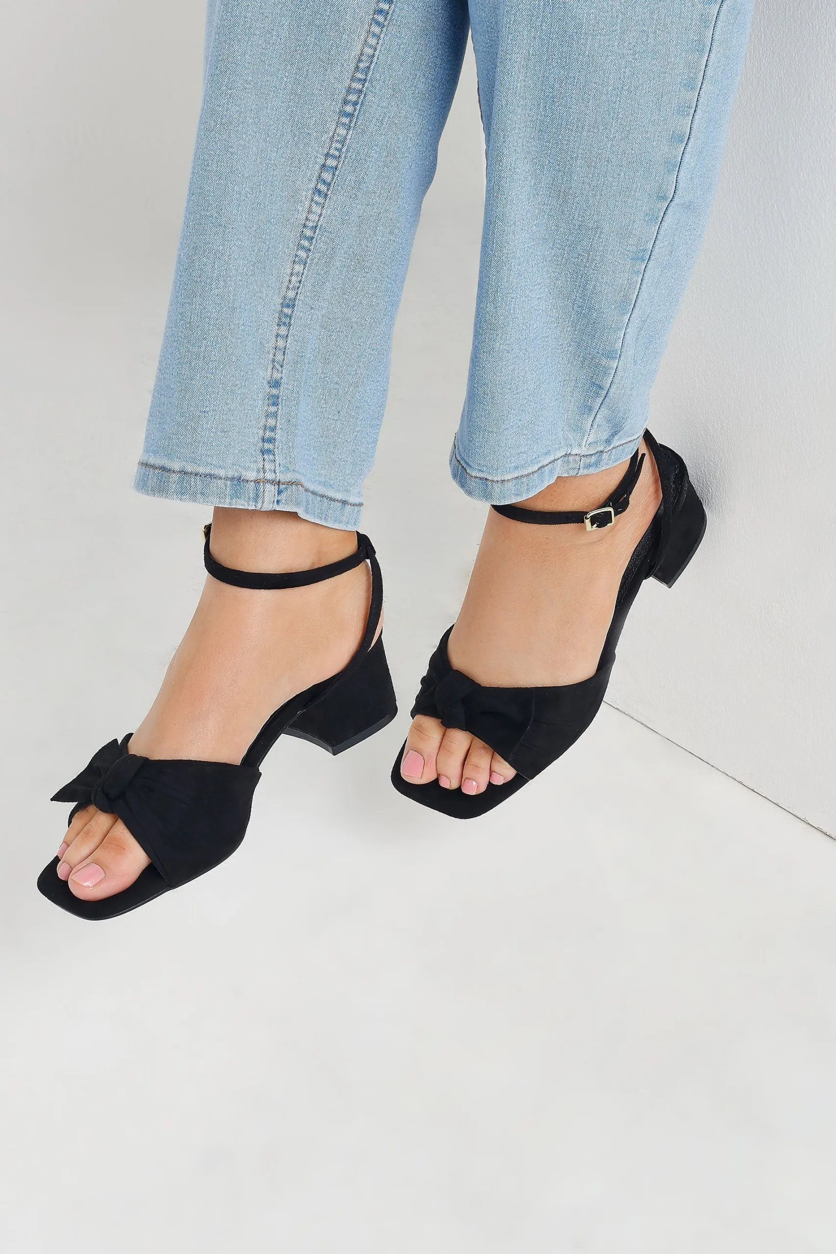 Faux Suede Bow Front Block Heels