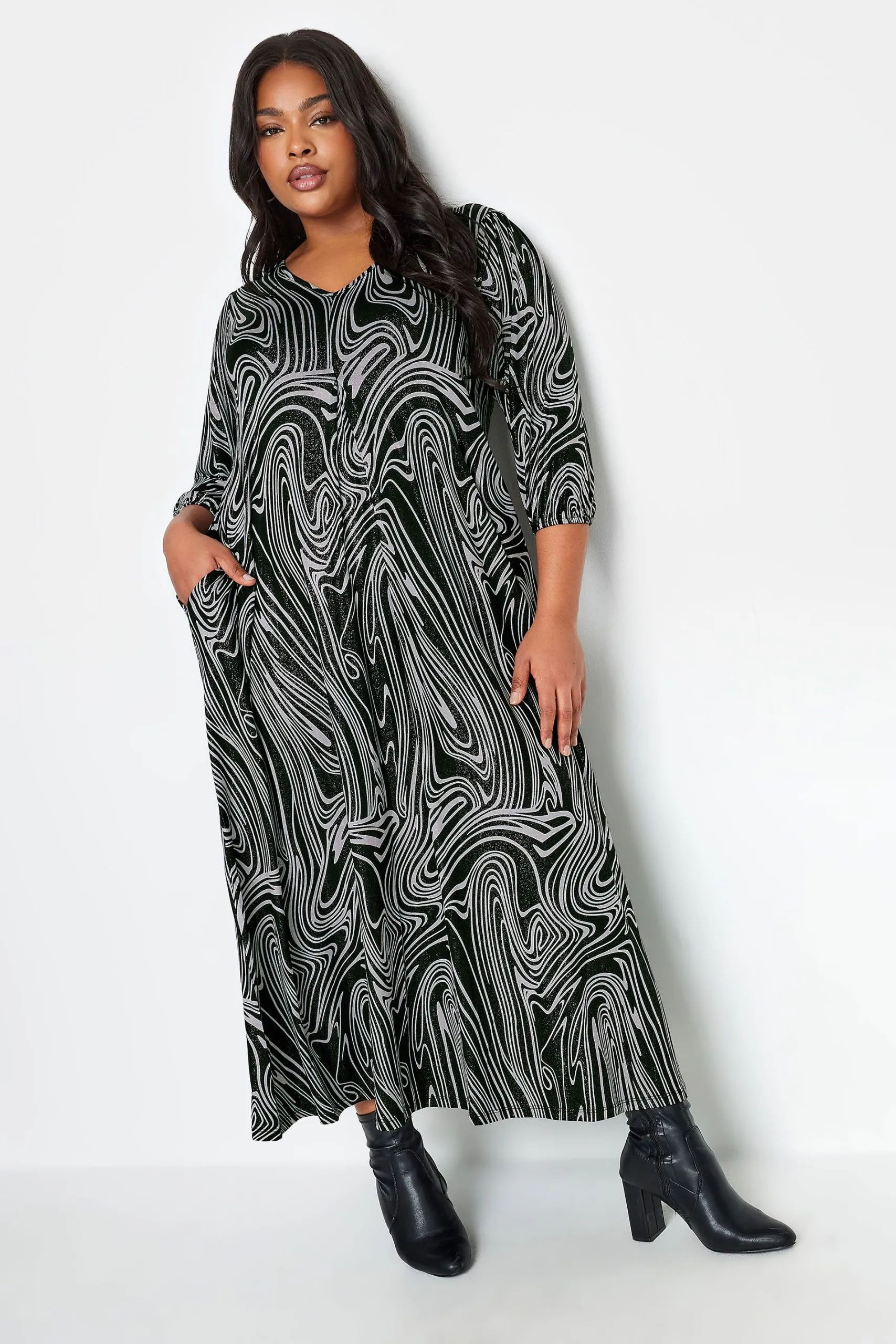 Abstract Foil Print Midaxi Dress