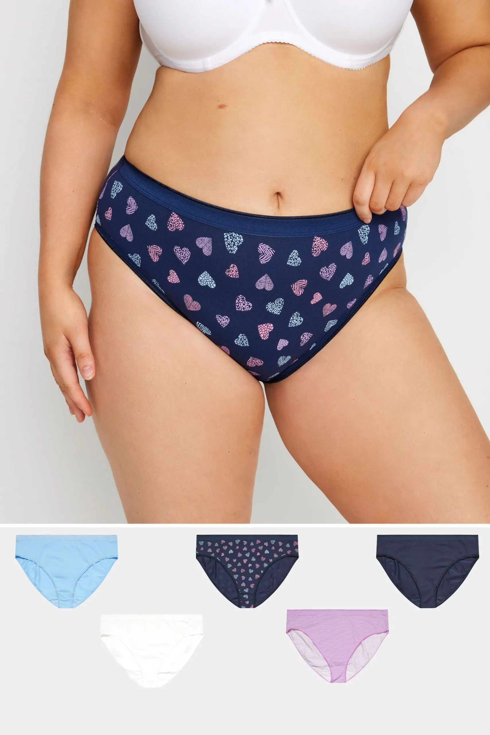 5 Pack Heart Print High Leg Knickers