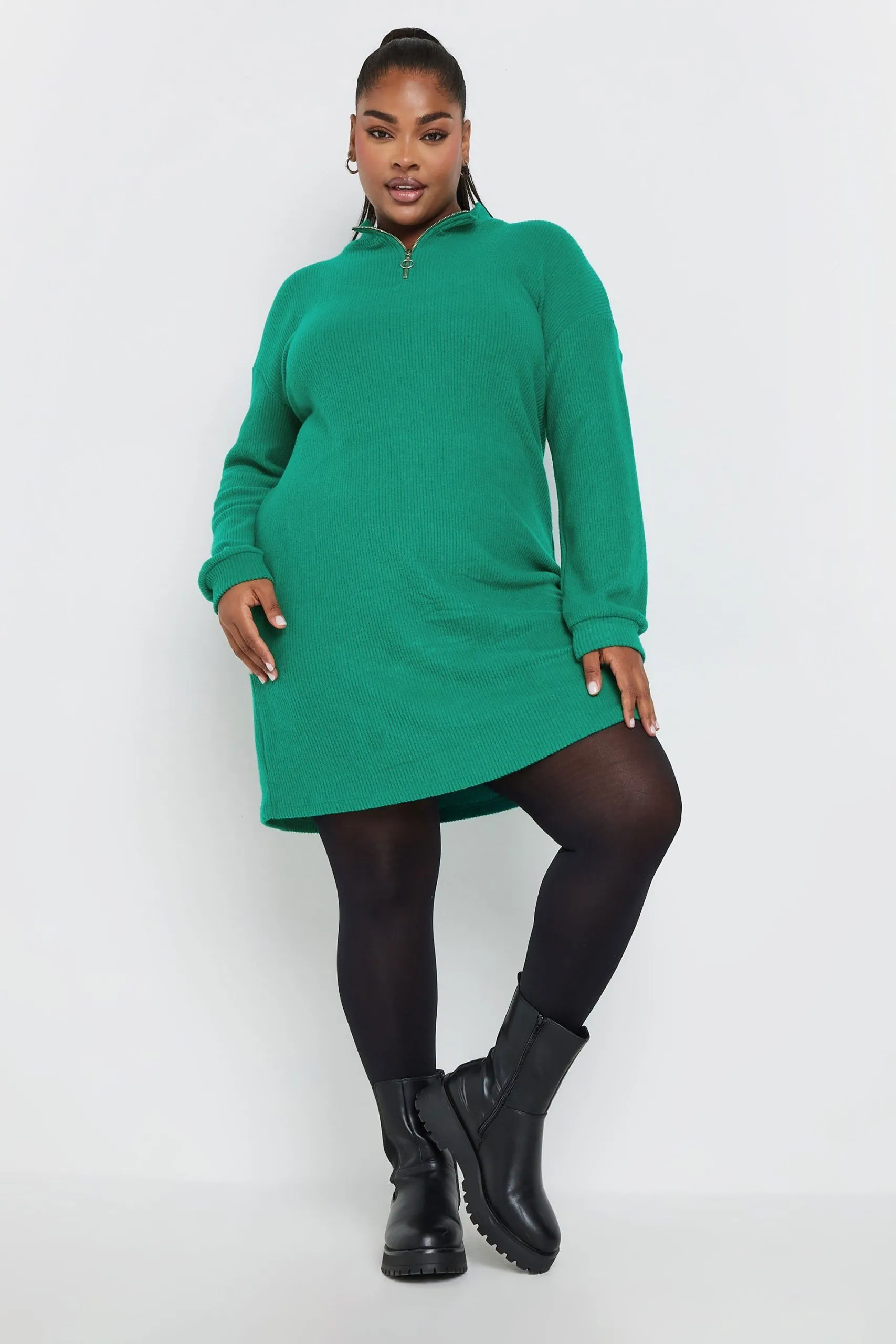 Soft Touch Zip Neck Jumper Dress