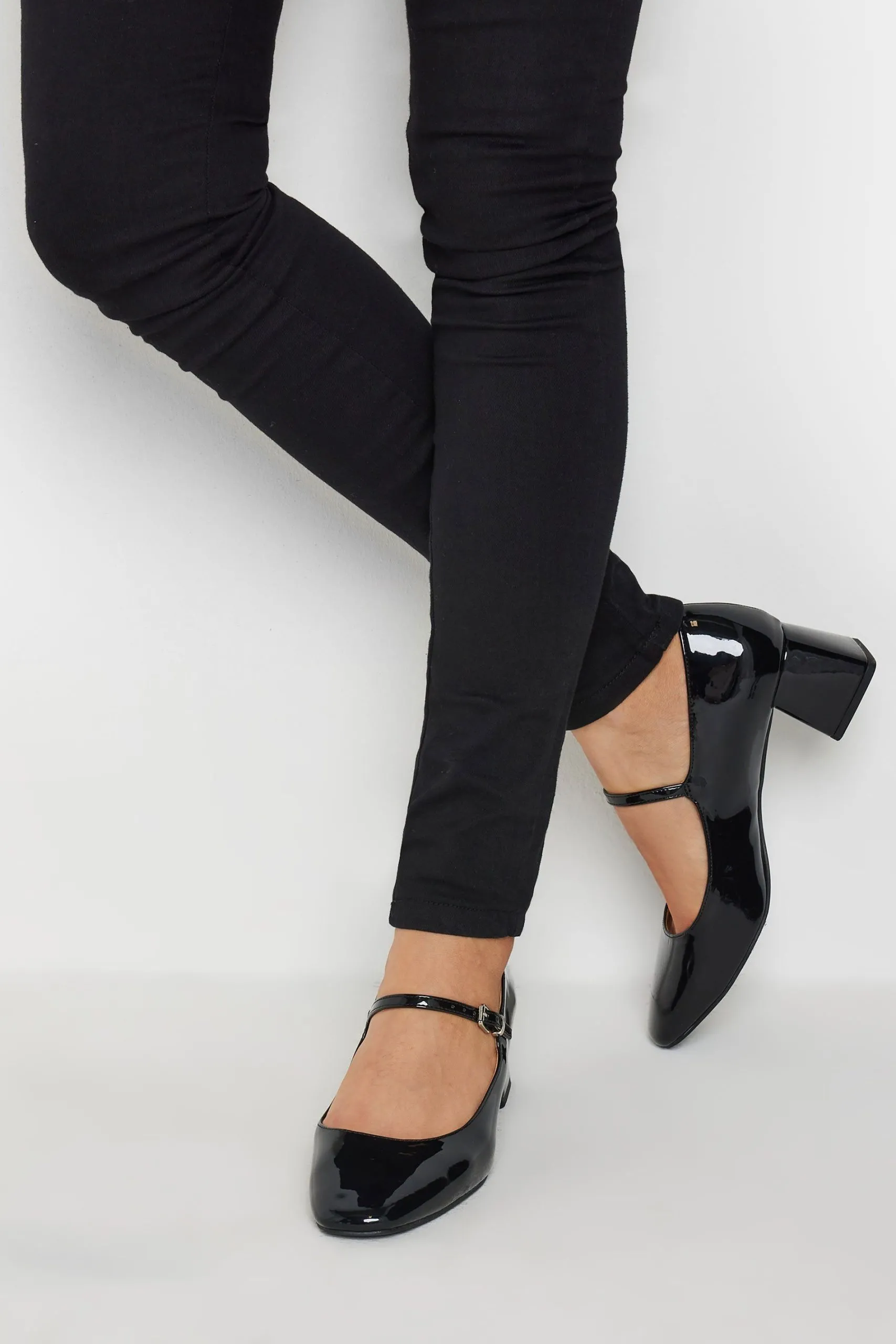 Patent Mary Jane Block Midi Heels