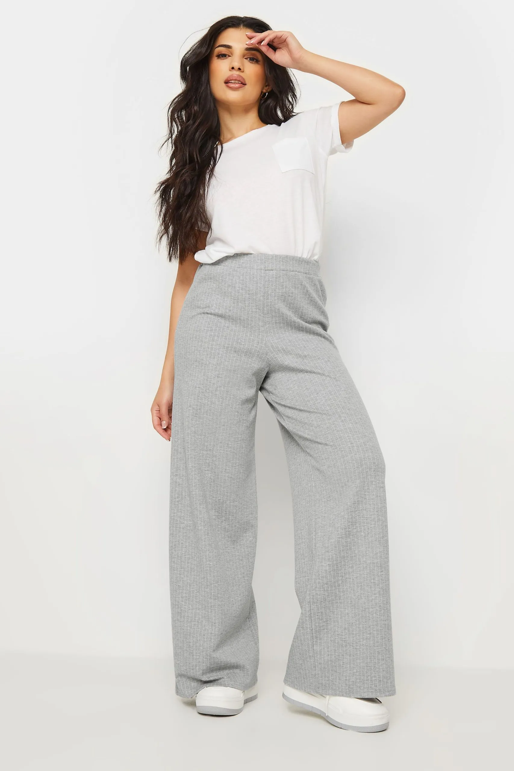 Petite Pinstripe Jersey Wide Leg Trousers