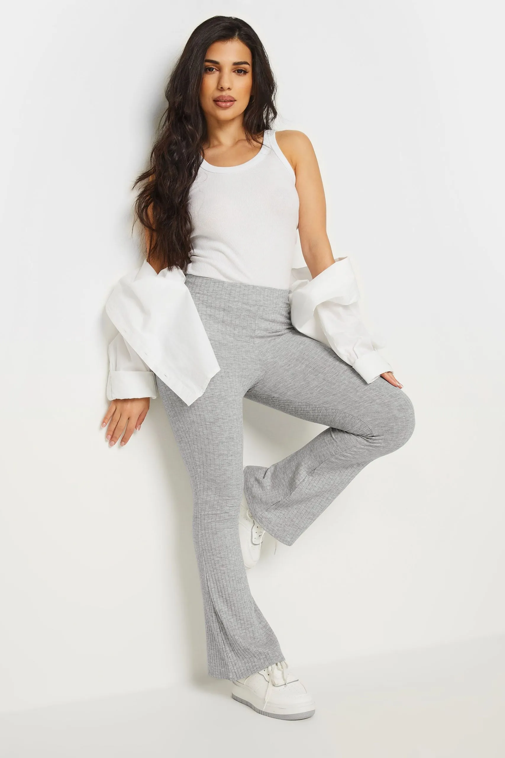 Petite Ribbed Flared Trousers