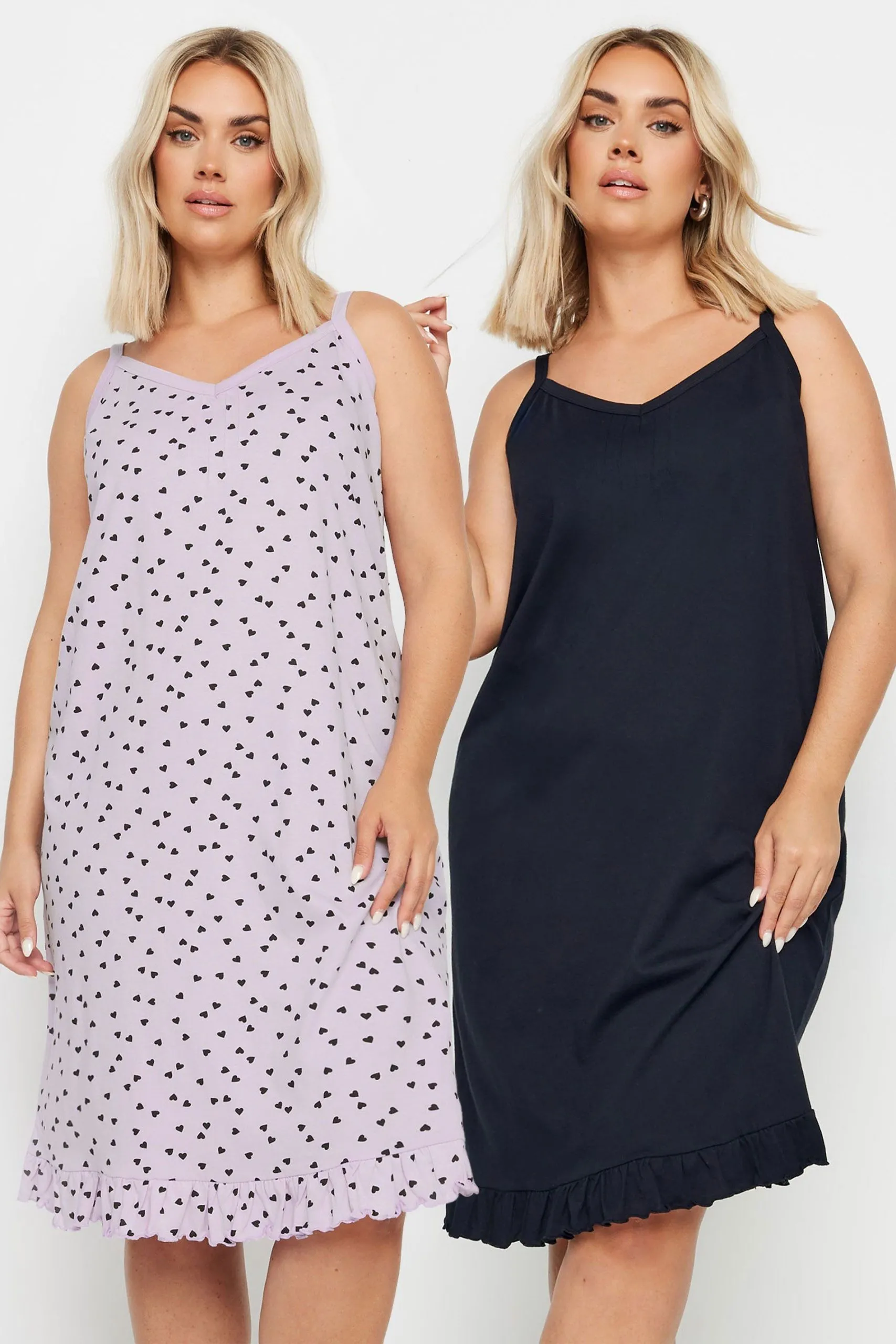 2 Pack Heart Print Chemise Nightdresses