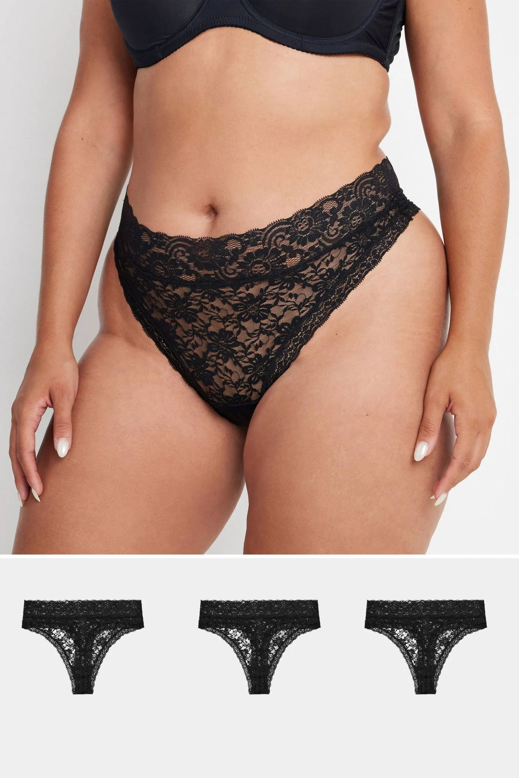 3 Pack Lace High Waisted Thongs