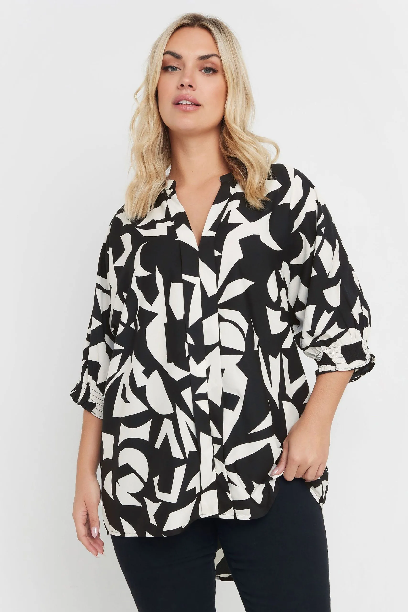 Abstract Print V-Neck Shirt