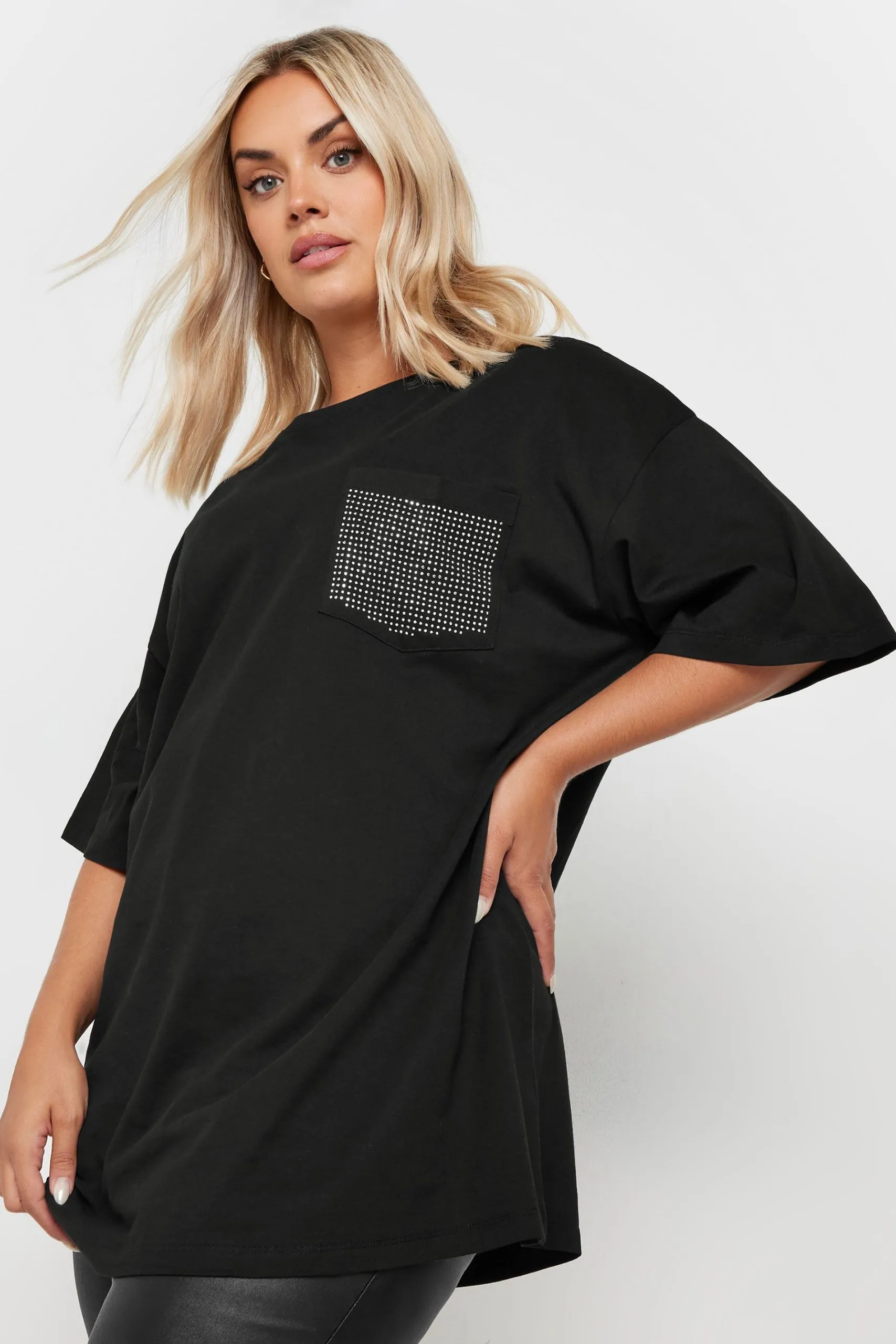Stud Embellished Pocket Oversized T-Shirt