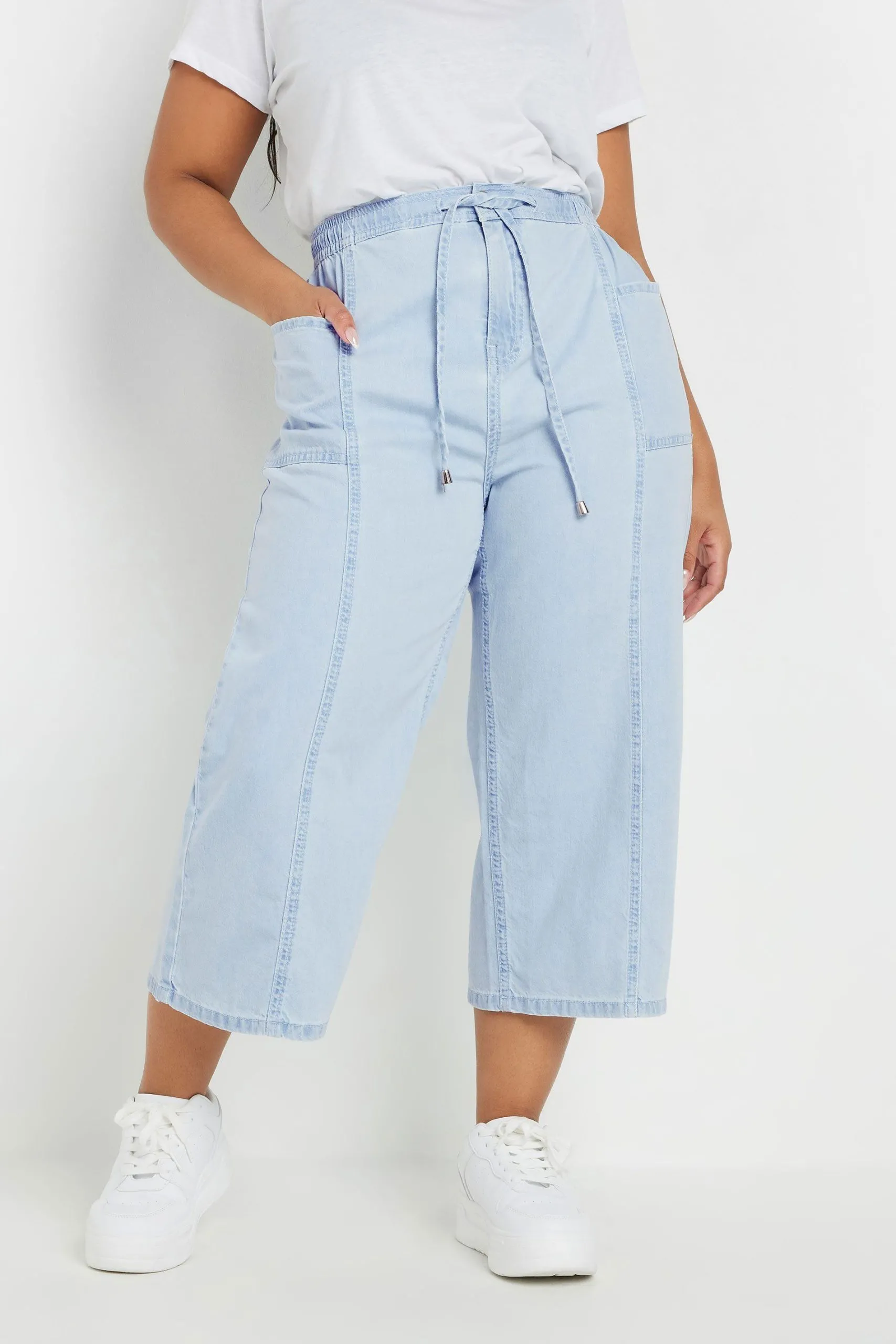 Wide Leg Cropped Denim Jeans