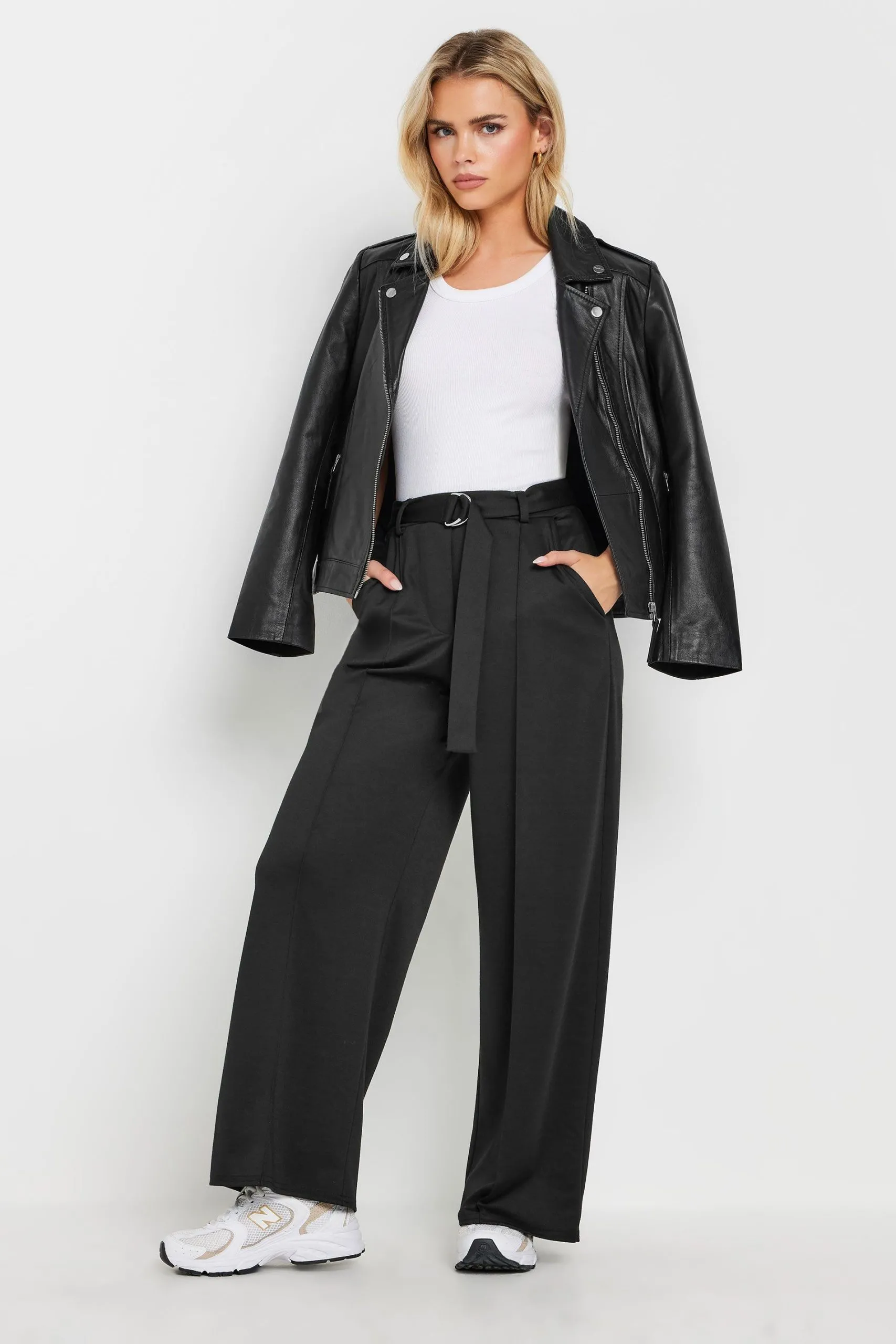 Petite Buckle Wide Leg Trousers
