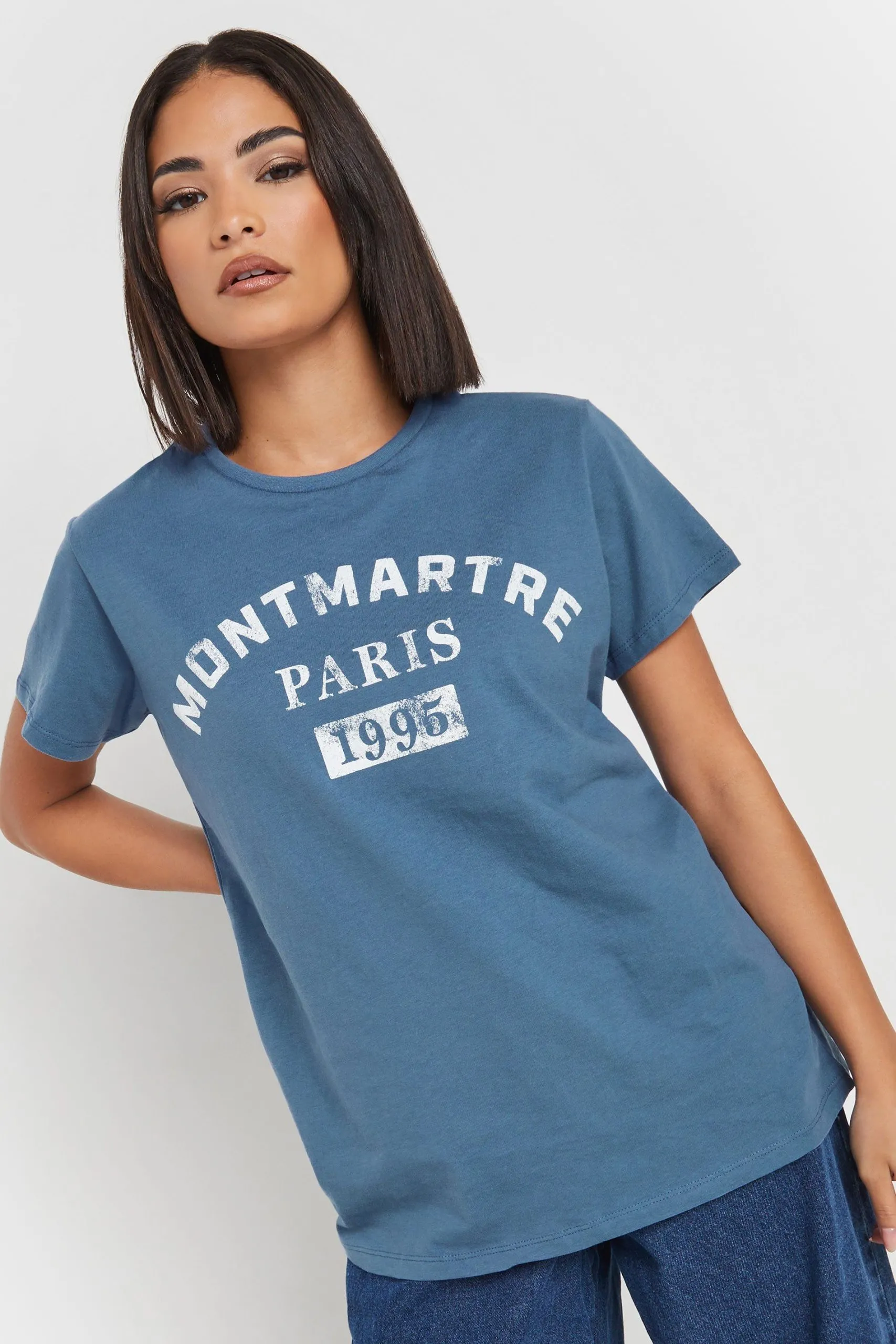 Petite Acid Wash Slogan T-Shirt