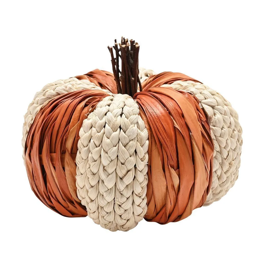 Autumn Harvest Woven Natural Leaves Pumpkin 20cm x 16cm