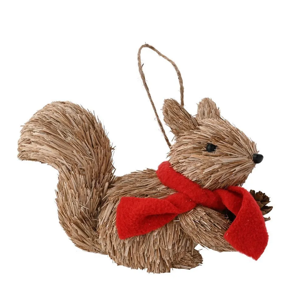Autumn Harvest Natural Handmade Hanging Squirrel In A Scarf With A Pinecone