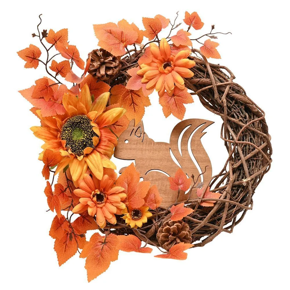 Autumn Harvest Natural Handmade Autumn Wreath With A Squirrel