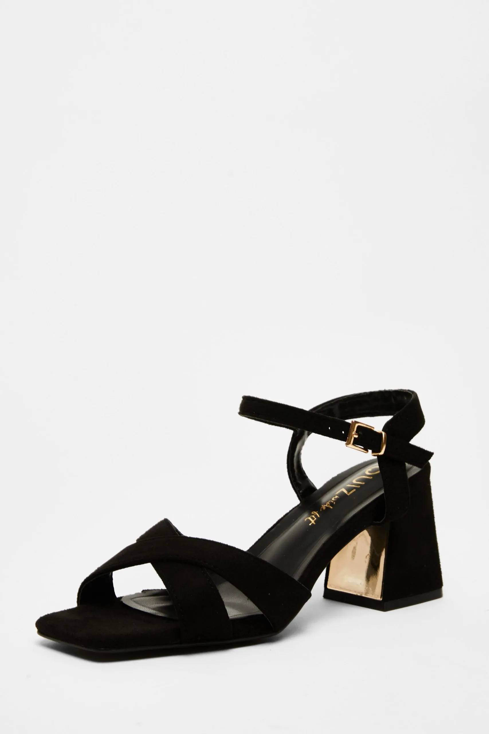 Black Wide Fit Faux Suede Heeled Sandals