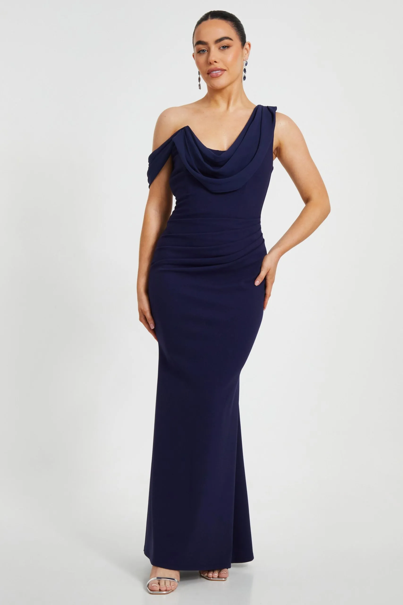 Navy Petite Drop Sleeve Maxi Dress