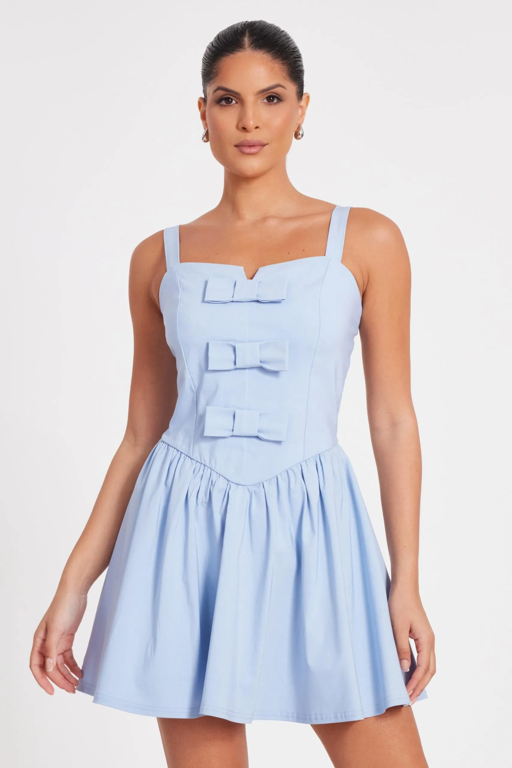 Blue Bow Front Mini Dress
