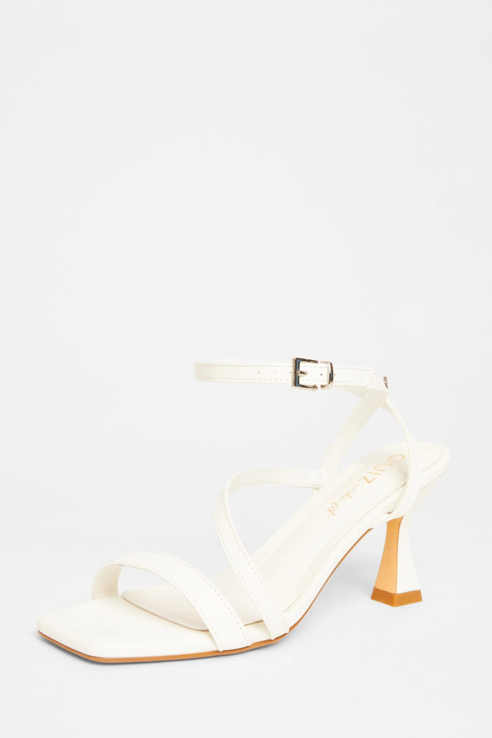 White Wide Fit Asymmetric Strap Heels