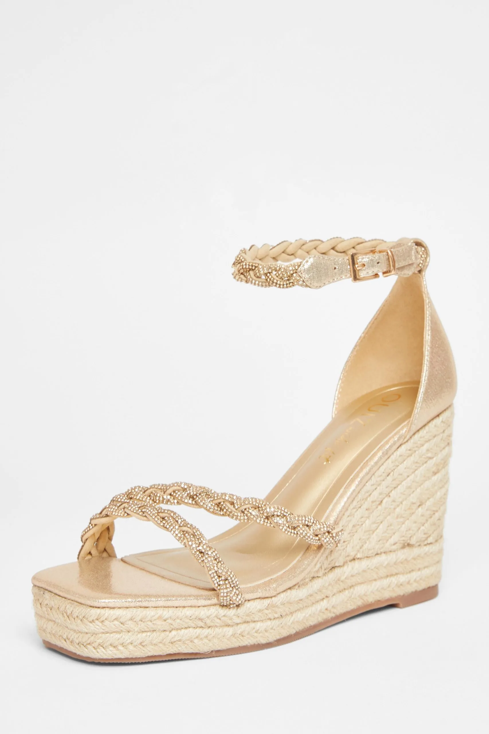 Gold Wide Fit Diamante Platform Wedges