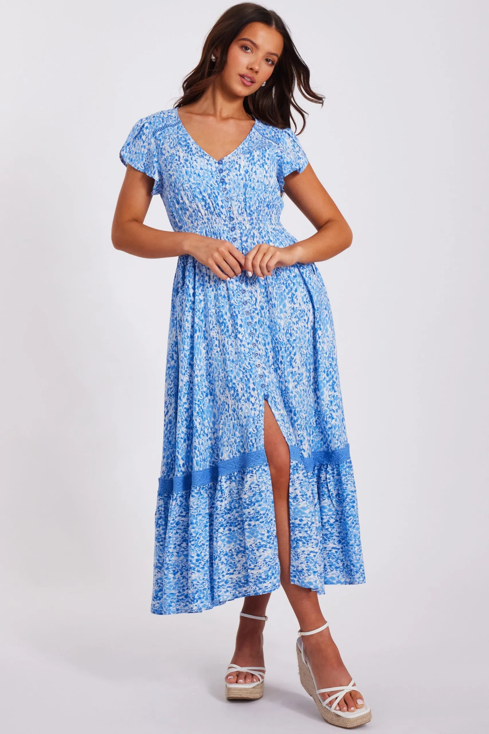 Blue Petite Animal Print Midaxi Dress
