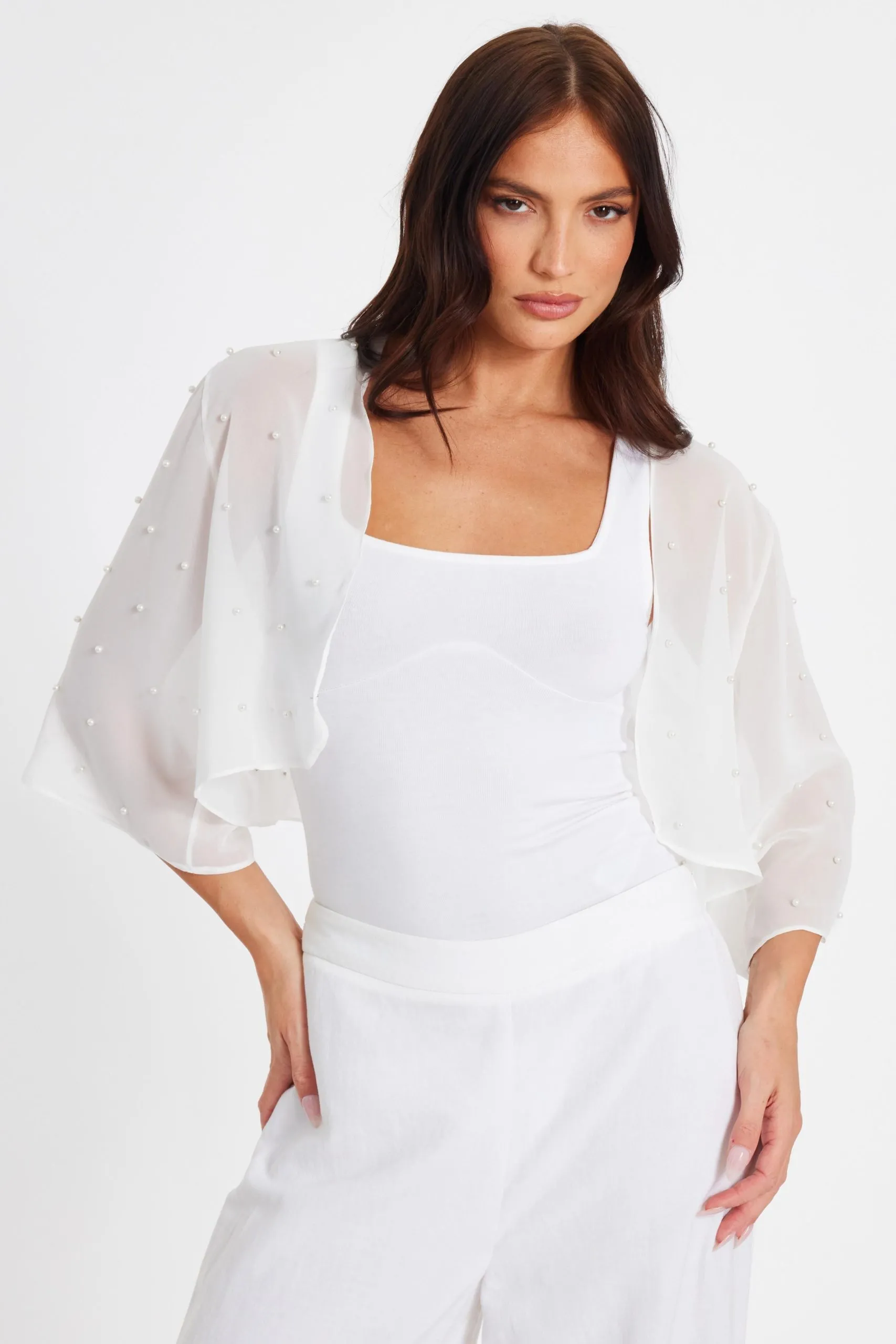 White Crop Sleeve Cover Up