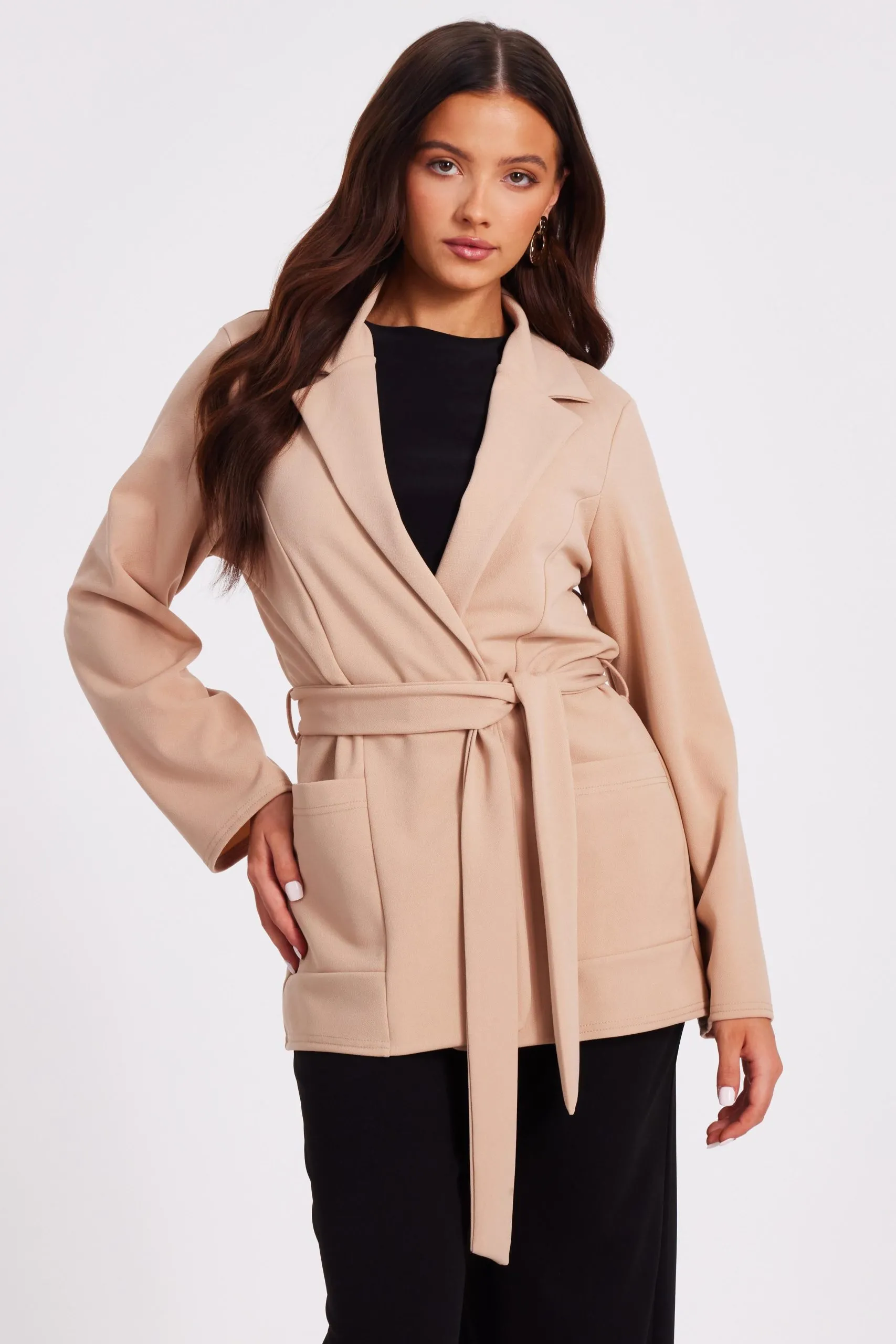 Stone Petite Tie Waist Blazer