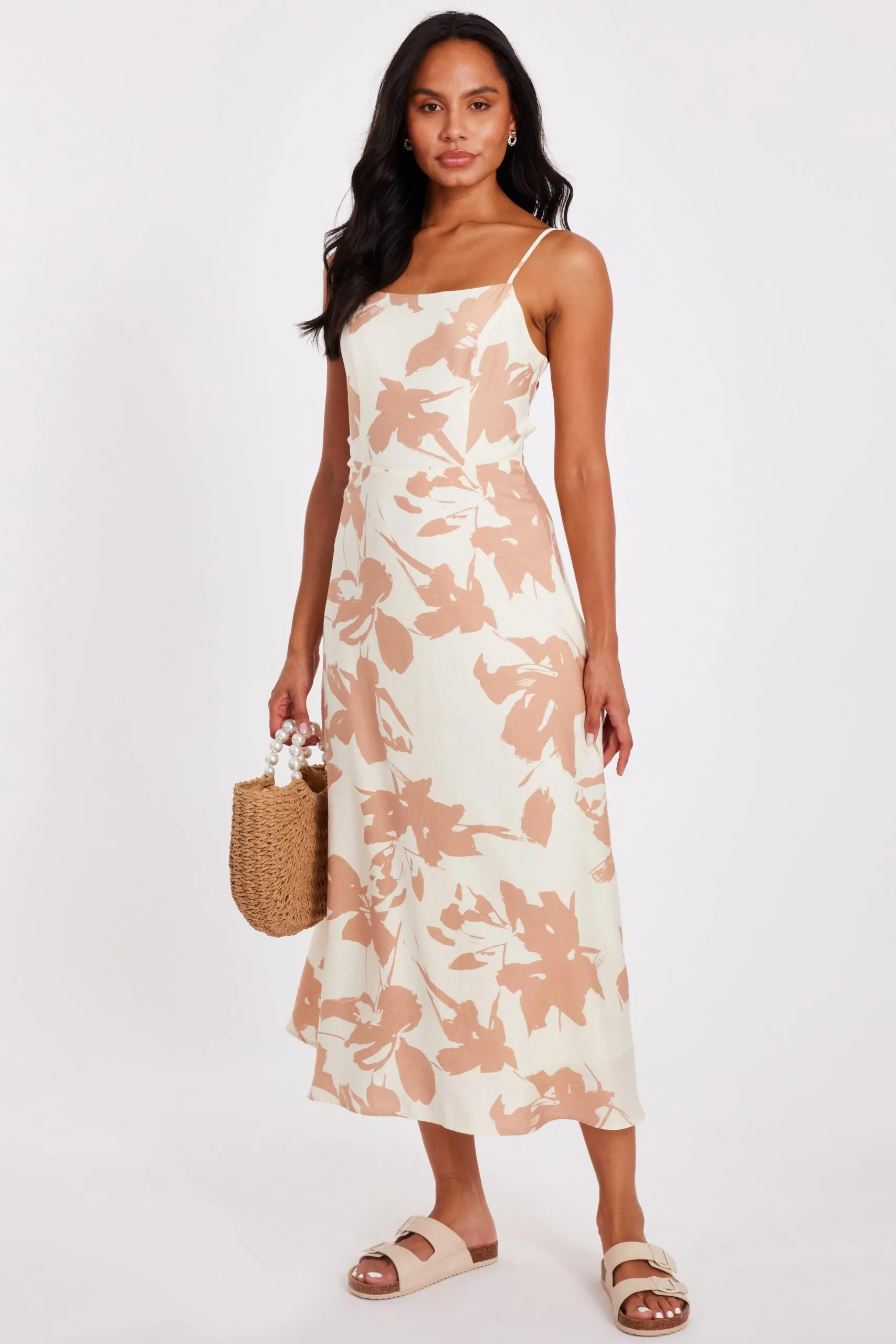 Off White Floral Print Midi Dress