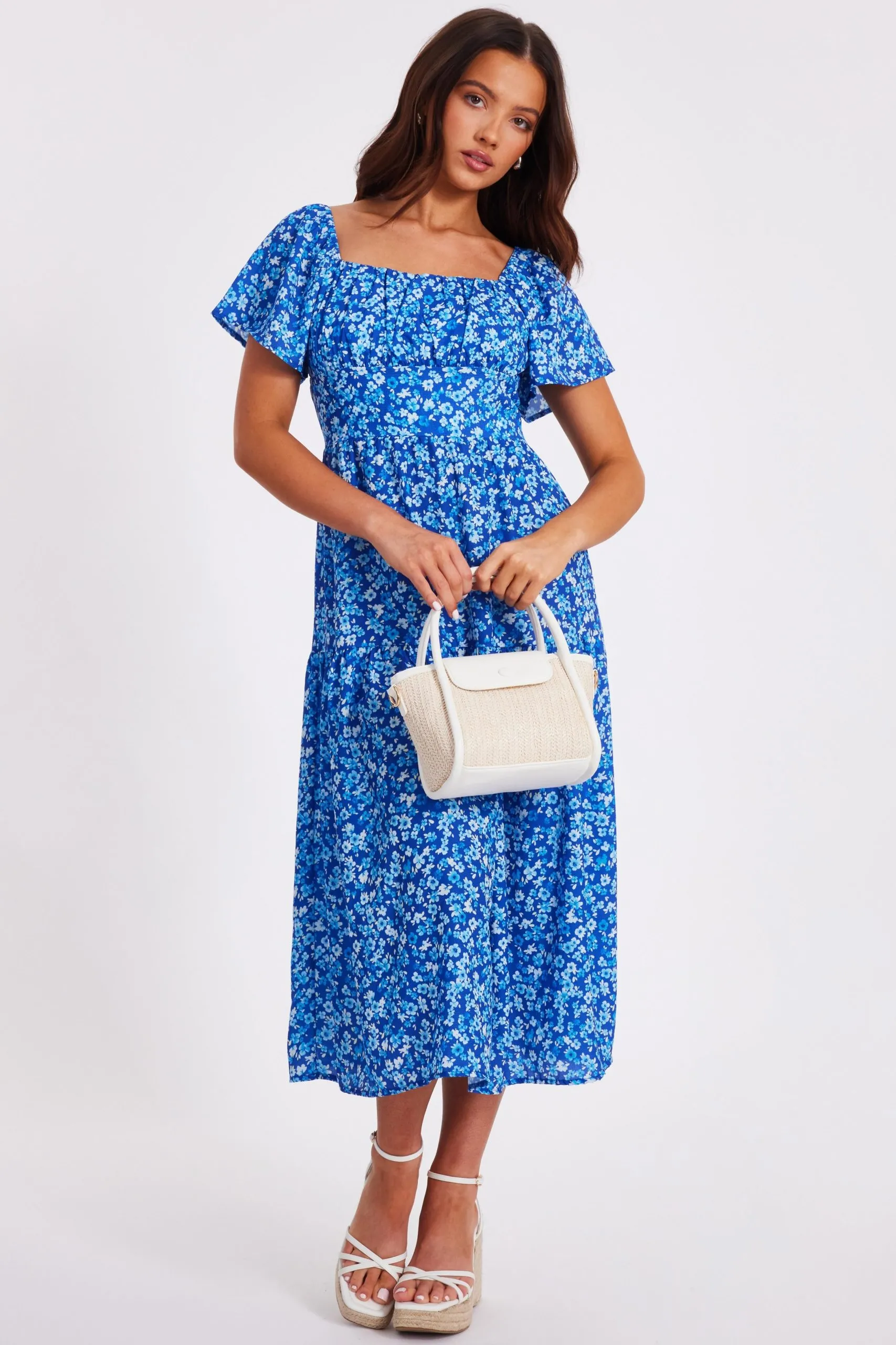Blue Petite Floral Print Midi Dress
