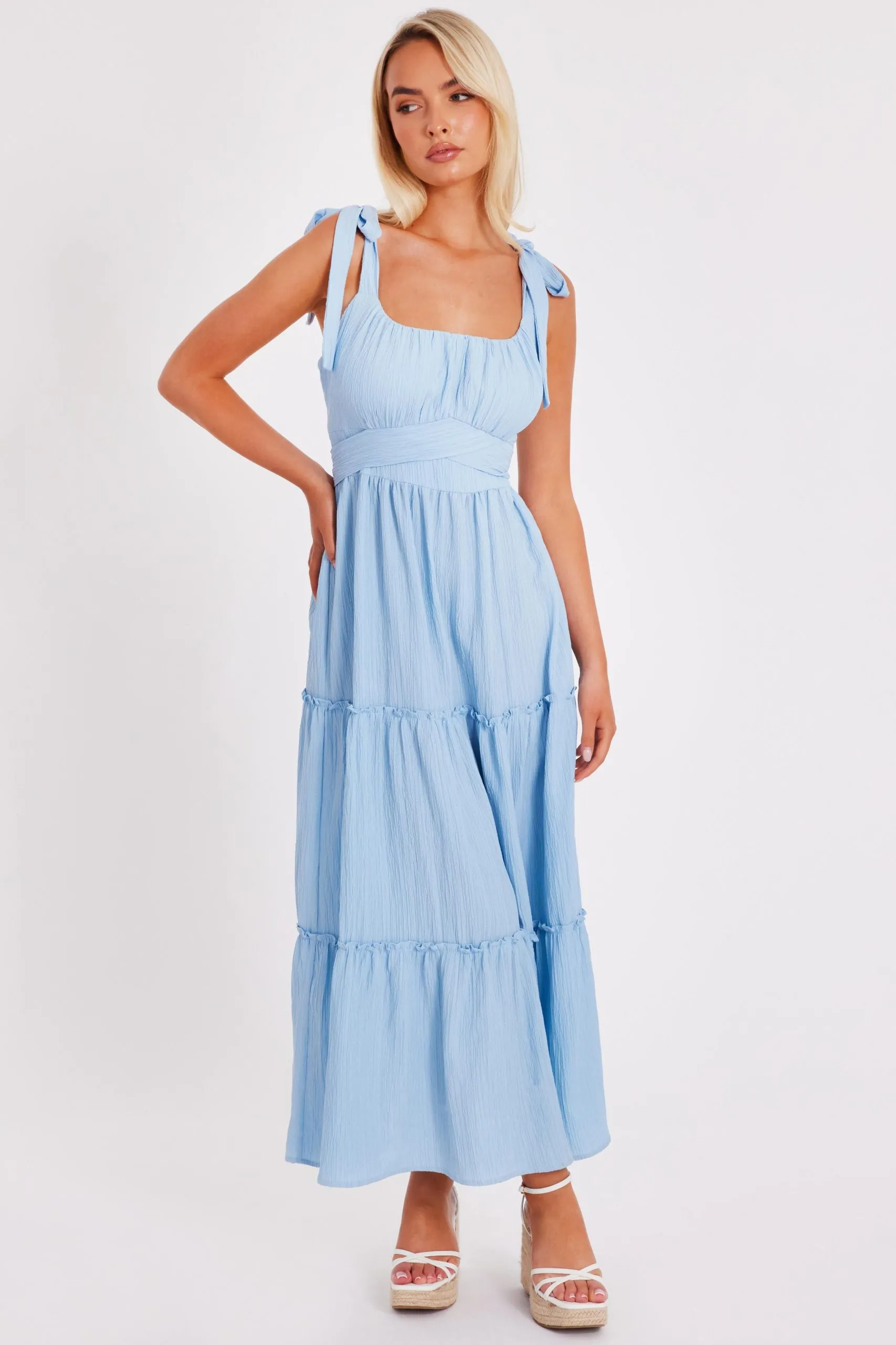 Light Blue Crinkle Midaxi Dress