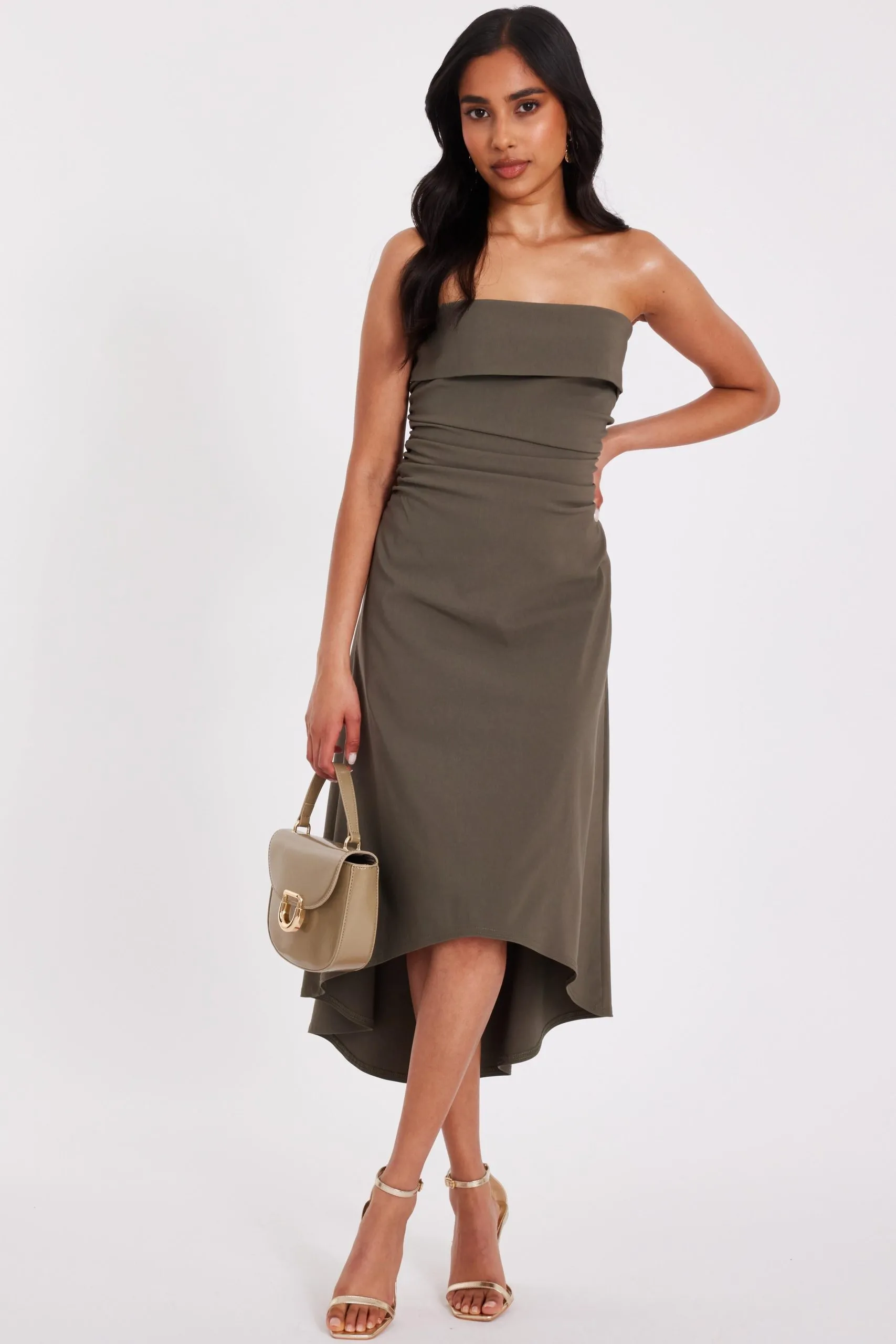 Khaki Petite Bandeau Midi Dress