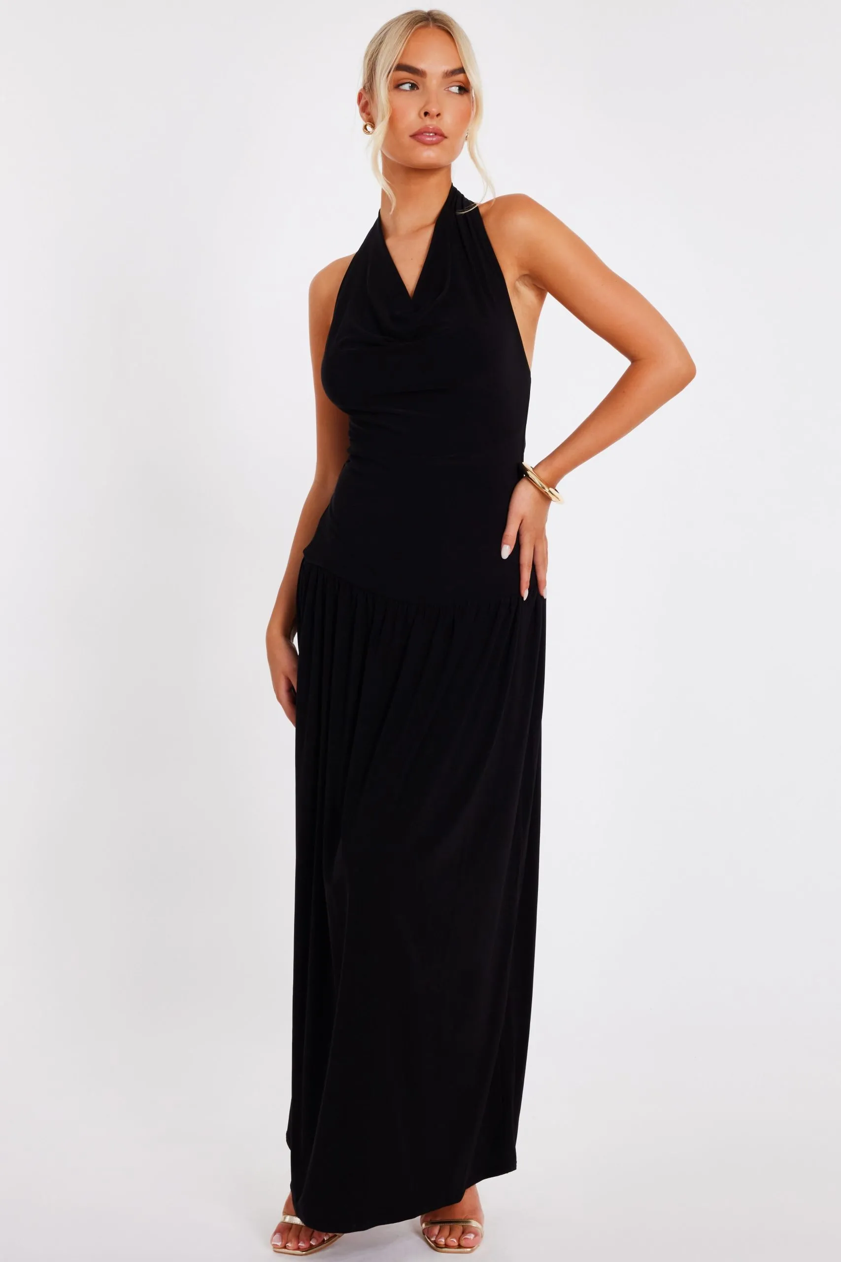Black Cowl Neck Maxi Dress