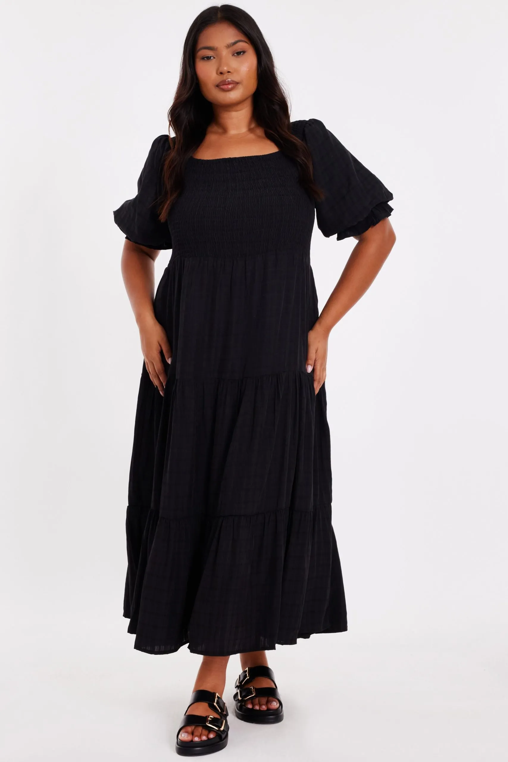 Black Curve Jacquard Midaxi Dress