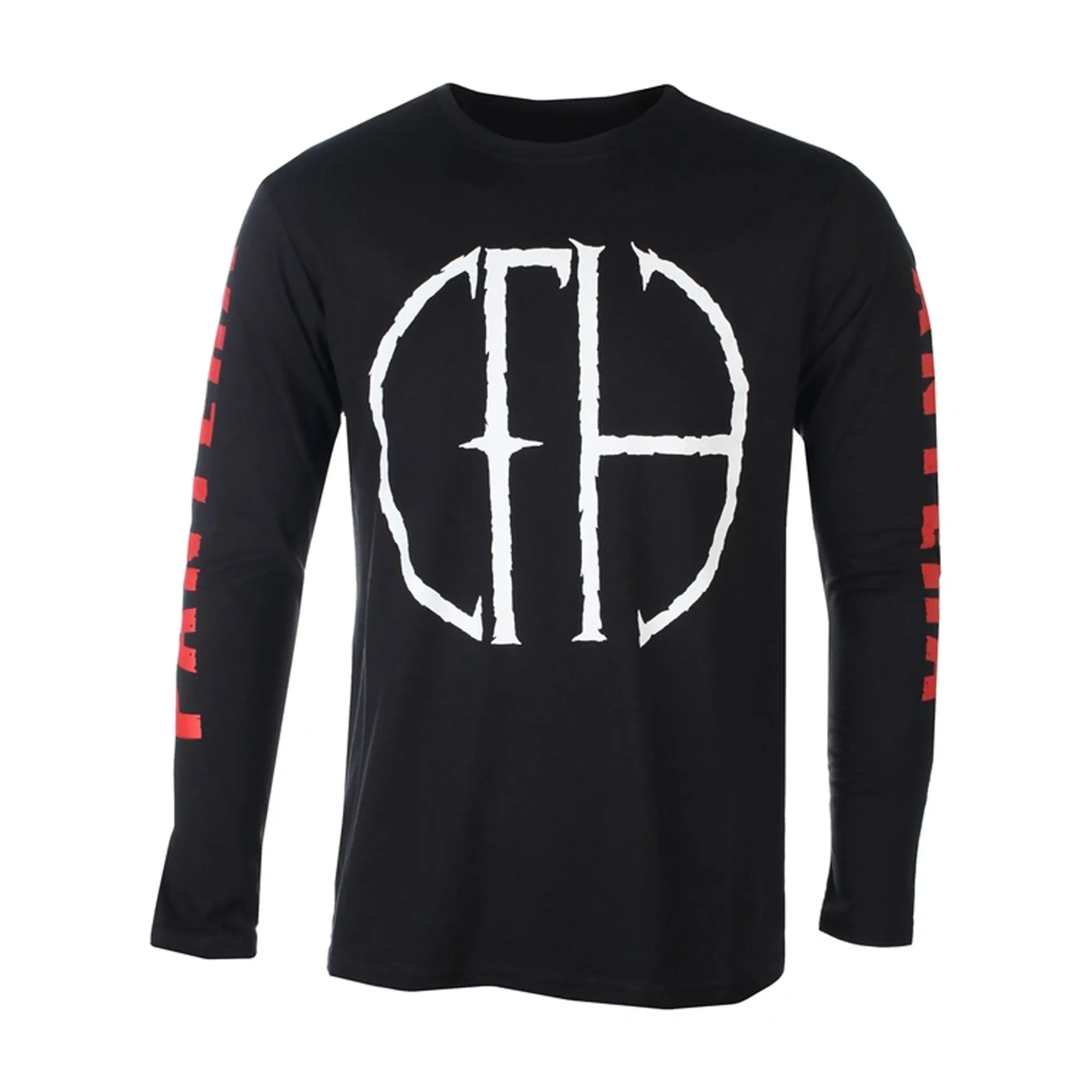 Frayed Sleeve Print Logo Long-Sleeved T-Shirt