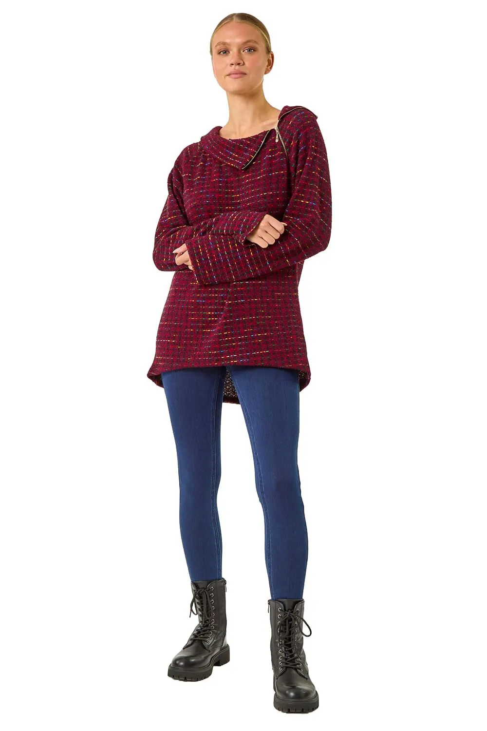 Abstract Side Split Zip Top