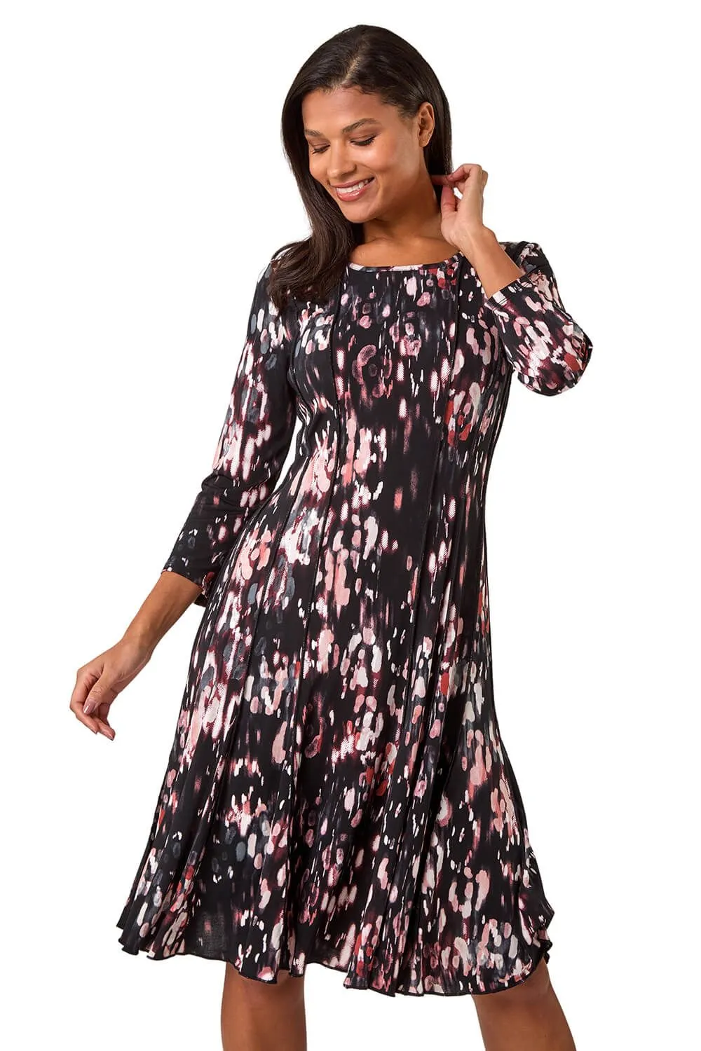 Abstract Spot Print Stretch Midi Dress