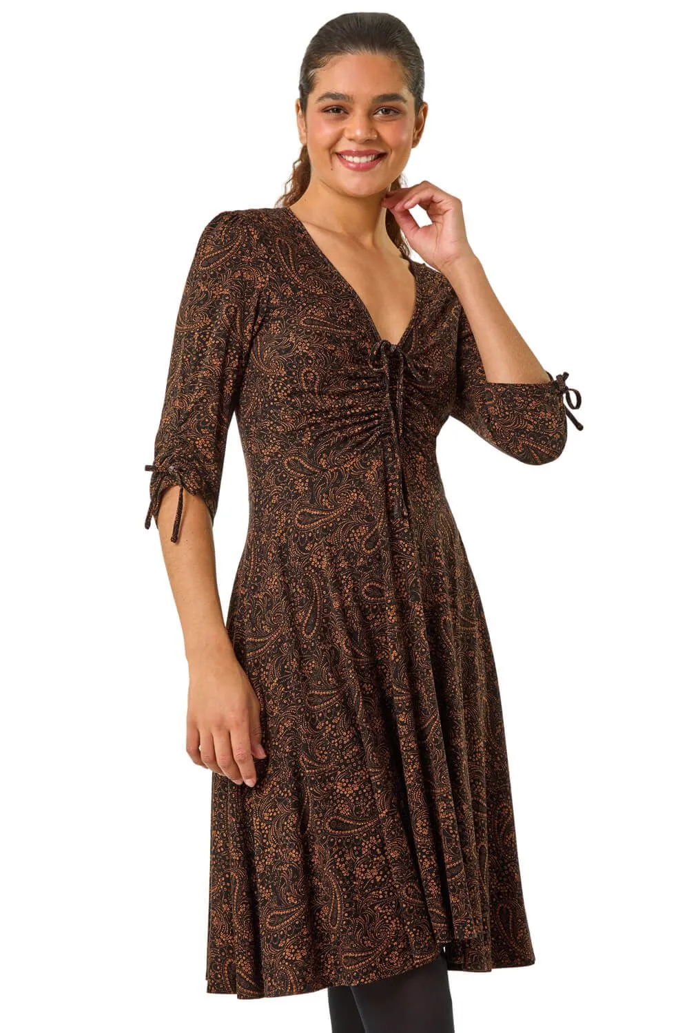 Ditsy Paisley Print Gathered Dress