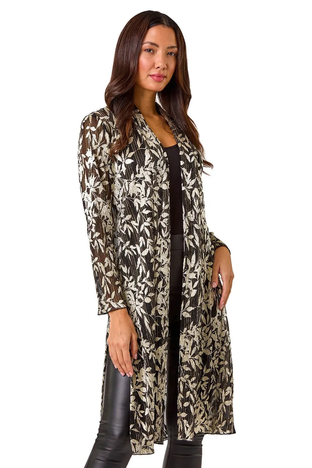 Metallic Animal Print Plisse Kimono